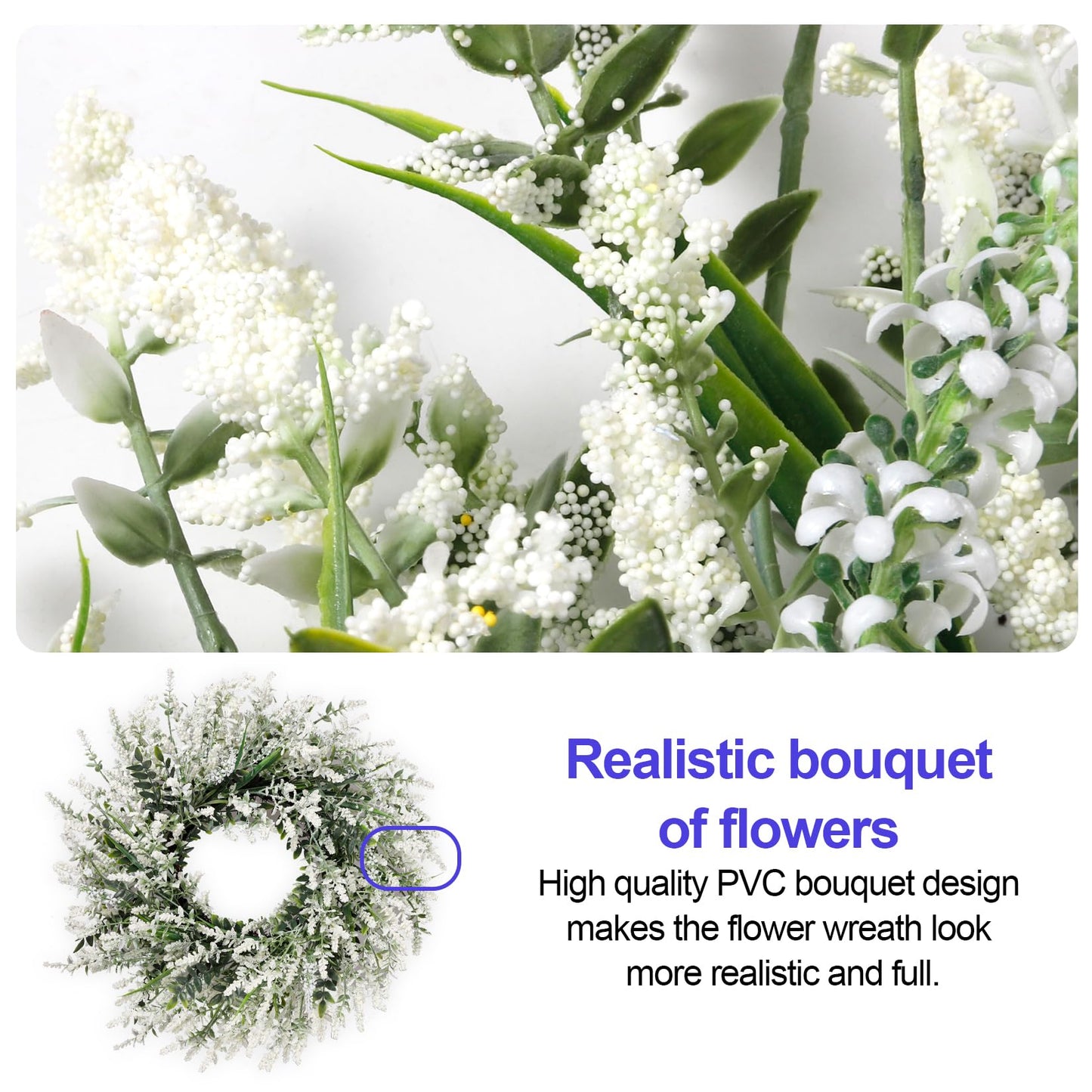 26'' Large Lavender & Eucalyptus Wreath for Front Door - Artificial Eucalyptus Leaves Greenery Outdoor Wreath for Wedding Farmhouse Porch Wall Room Home Decor (White)