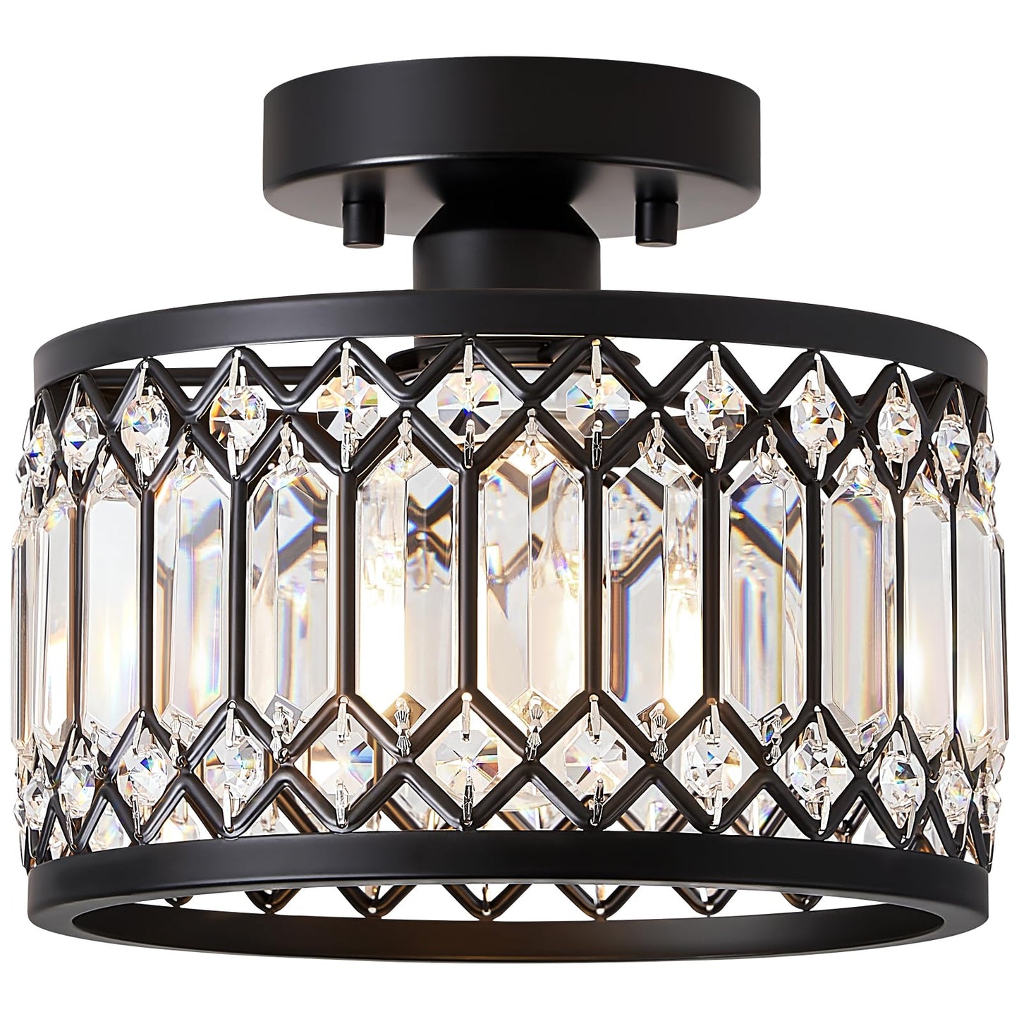 Pevfah Crystal Black Ceiling Light, Modern Semi Flush Mount Ceiling Lighting Fixture, Round Hallway Lighting Fixtures for Kitchen Entryway Bedroom Laundry Room, 1-Light, 9 Inch