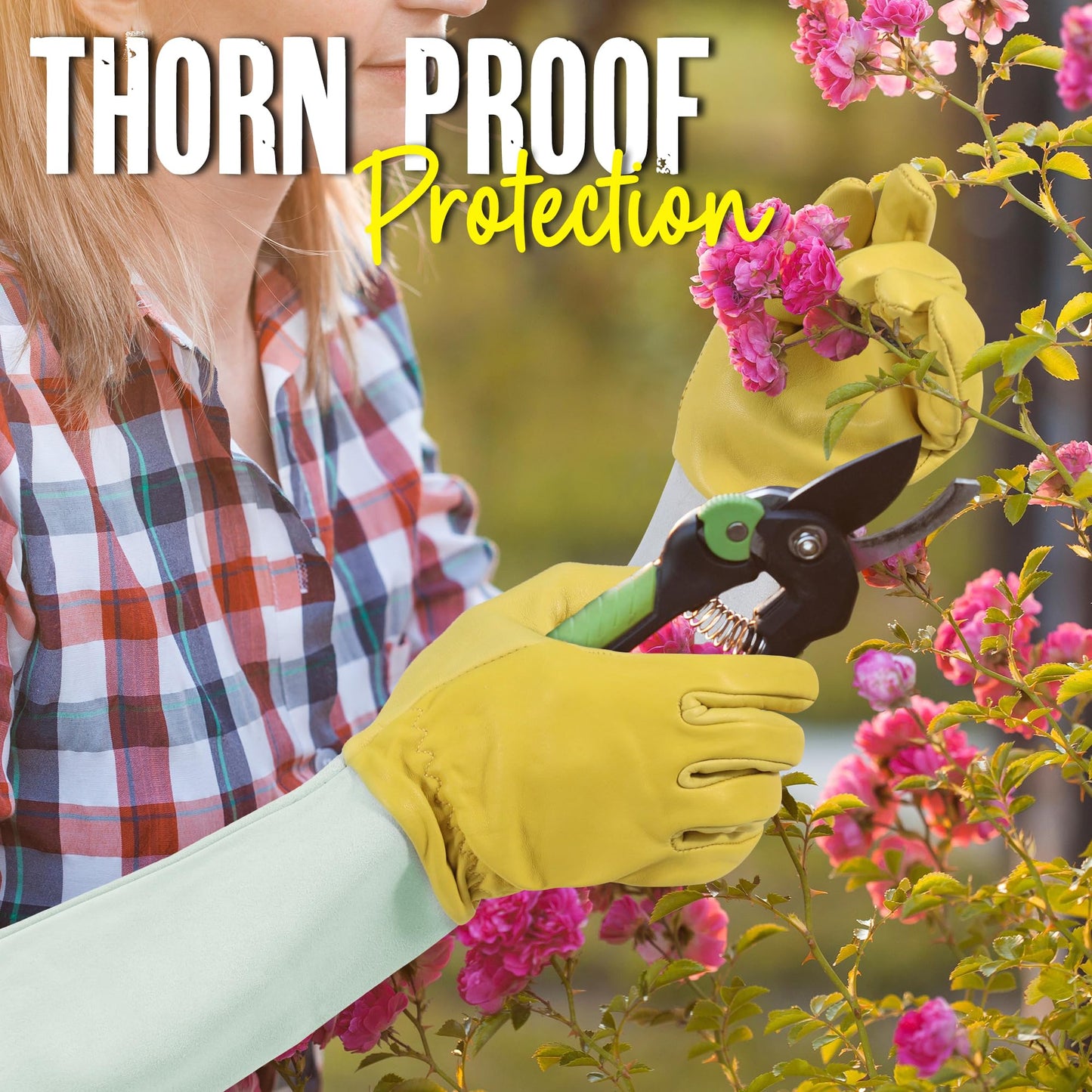 HANDLANDY Rose Pruning Gardening Gloves for Men Women, Thorn Proof Forearm Protection Leather Garden Gloves, Gardening Gifts for Gardeners (Golden Yellow, Small)