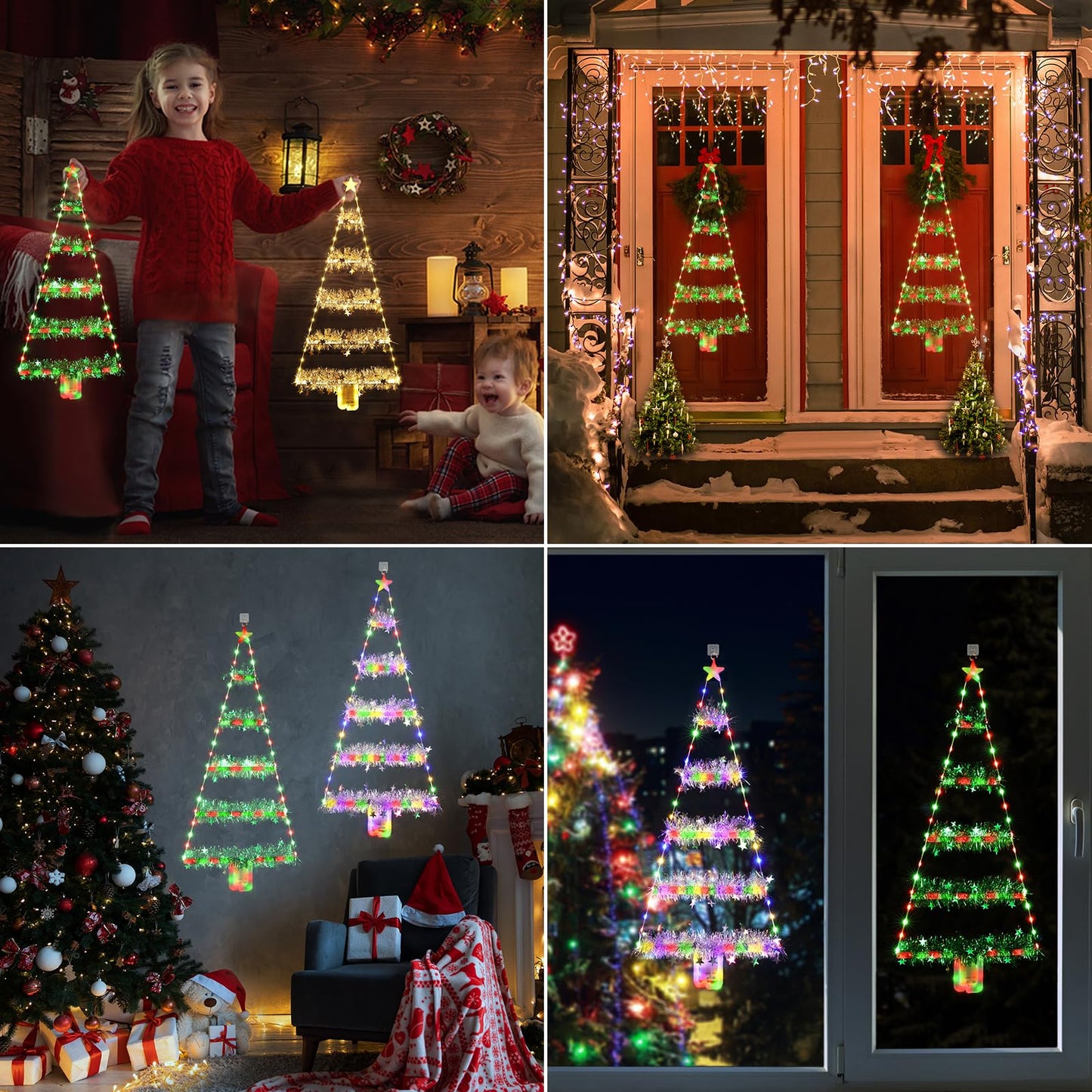 Toodour Christmas Decorations Indoor Lights, 2.65ft LED Christmas Lights, Red & Green Wall Window Hanging Light, Battery Operated Holiday Decoration for Outdoor Garden New Year Home Decor