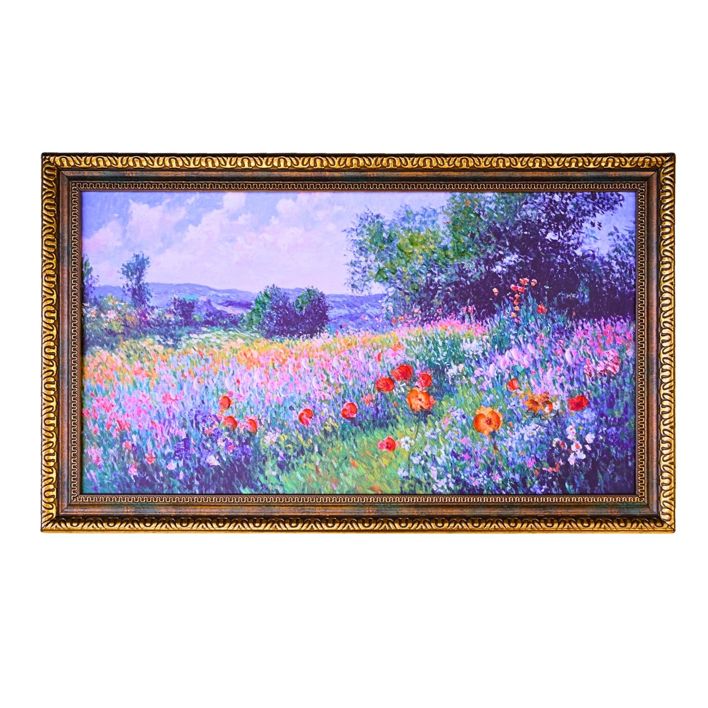 TAKORO Hand-Painted Textured Wildflower Field Canvas Art with Eco-Friendly Frame, Claude Monet Style Wall Decor OD Size 27"x16.75"