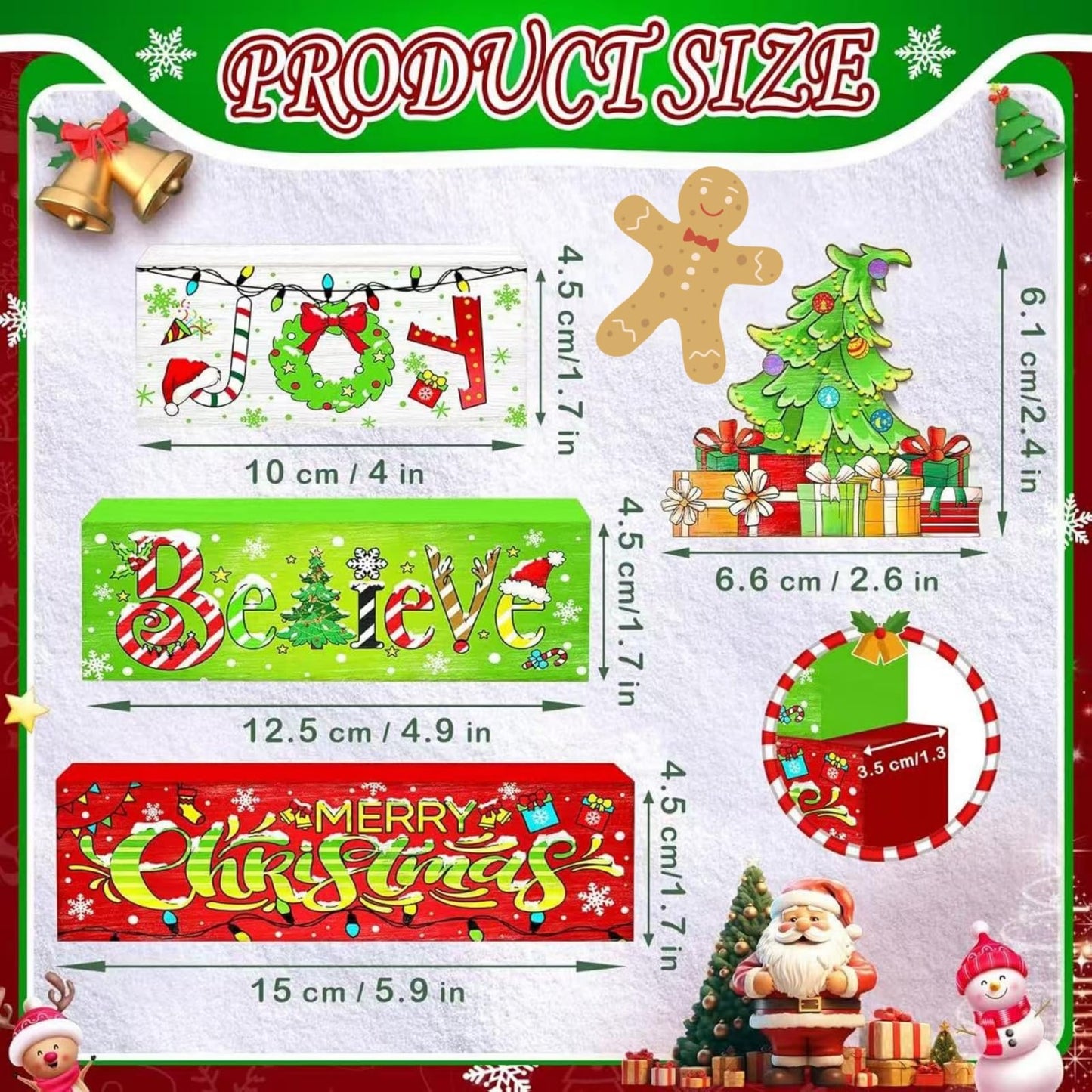 4 Pcs Christmas Wooden Tabletop Decor Winter Christmas Tree Gift Tiered Tray Decorations,Winter Table Centerpieces, Red and Green Centerpiece Rustic Block Signs,Furniture Kitchen Decor Gifts