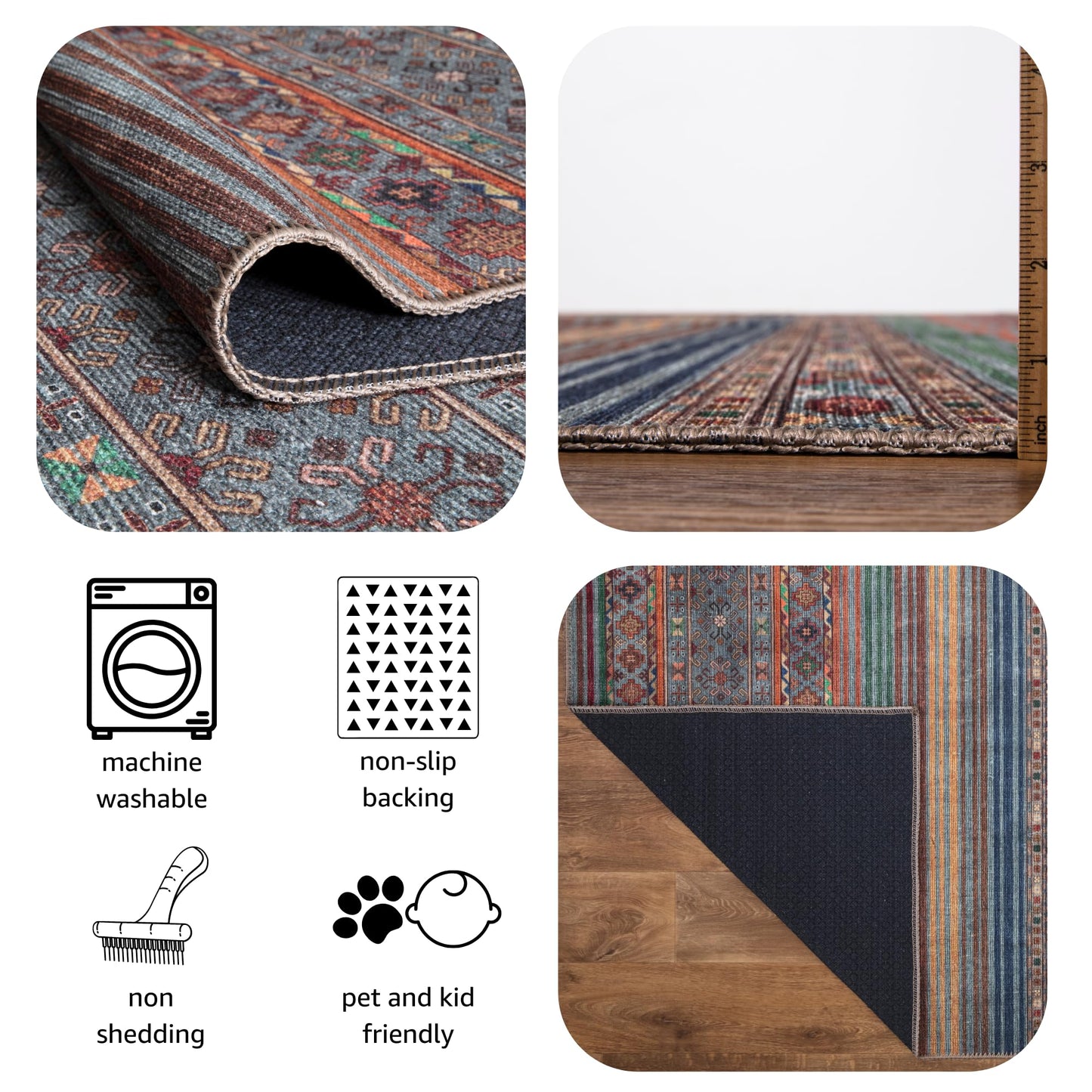 Keen Home Design 3x5 Rug - Machine Washable Entry Rug with Non-Slip Backing, Ideal for Enteryway, Kitchen, Bathroom, Laundry Room - Vintage, Easy Clean, Durable, Low Pile Rug - (3' x 5')