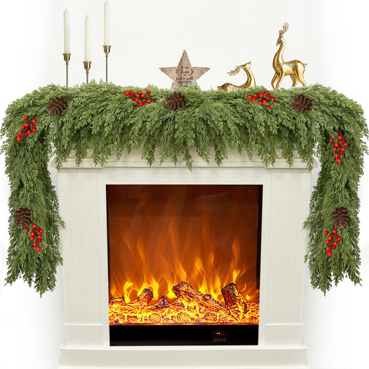 ESTABA 6FT Artificial Cedar Christmas Garland for Mantle Christmas Decorations Real Touch Realistic Greenery Faux Pine Garlands for Xmas Home Decoration Fake Winter Indoor Outdoor Garland Door Decor
