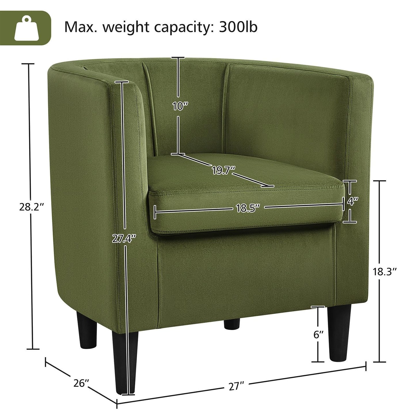 Yaheetech Velvet Accent Chair, Modern and Comfortable Armchairs, Upholstered Barrel Sofa Chair for Living Room Bedroom Waiting Room, Olive Green