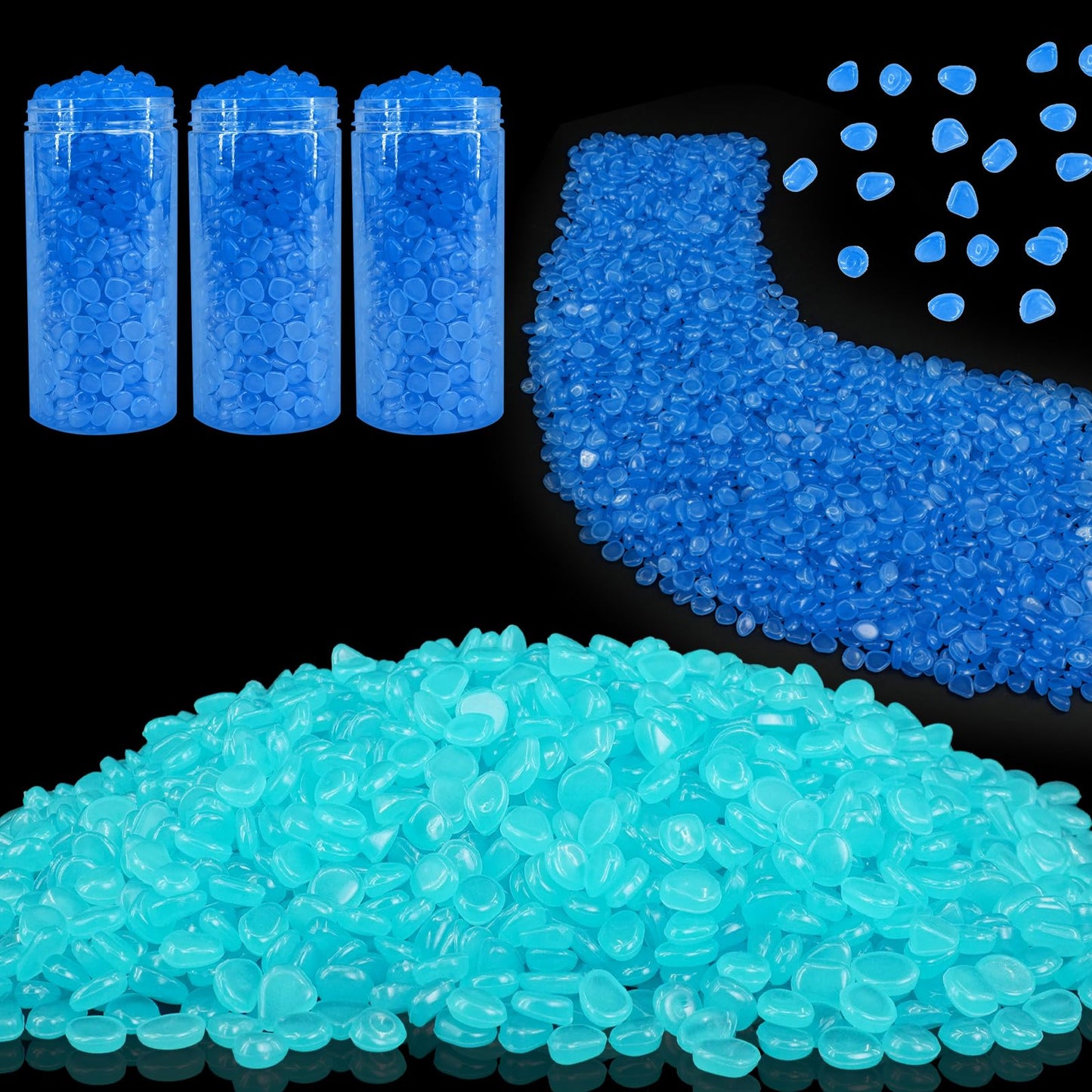 LECEHIVO 15000 Pcs Glow in The Dark Rocks Glowing Stones Glowing Fish Tank Pebbles Luminous Stone Glowing Stones for Garden Outdoor Patio Yard Landscaping Aquarium (Dark Blue)