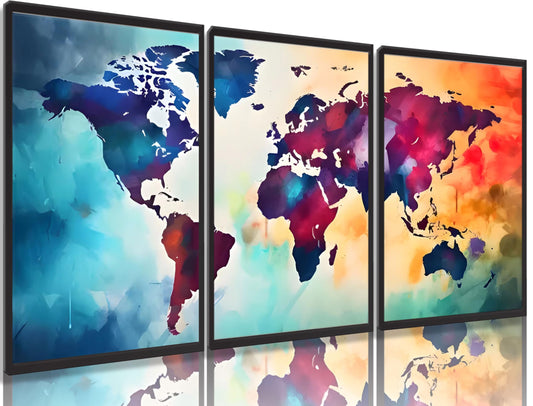 XJHWOP 3pcs Abstract World Map Wall Art Vintage Large Colorful Map Posters Prints Painting Dventure Travel Map Picture For Living Room Bedroom Office Canvas Wall Decor Unframed