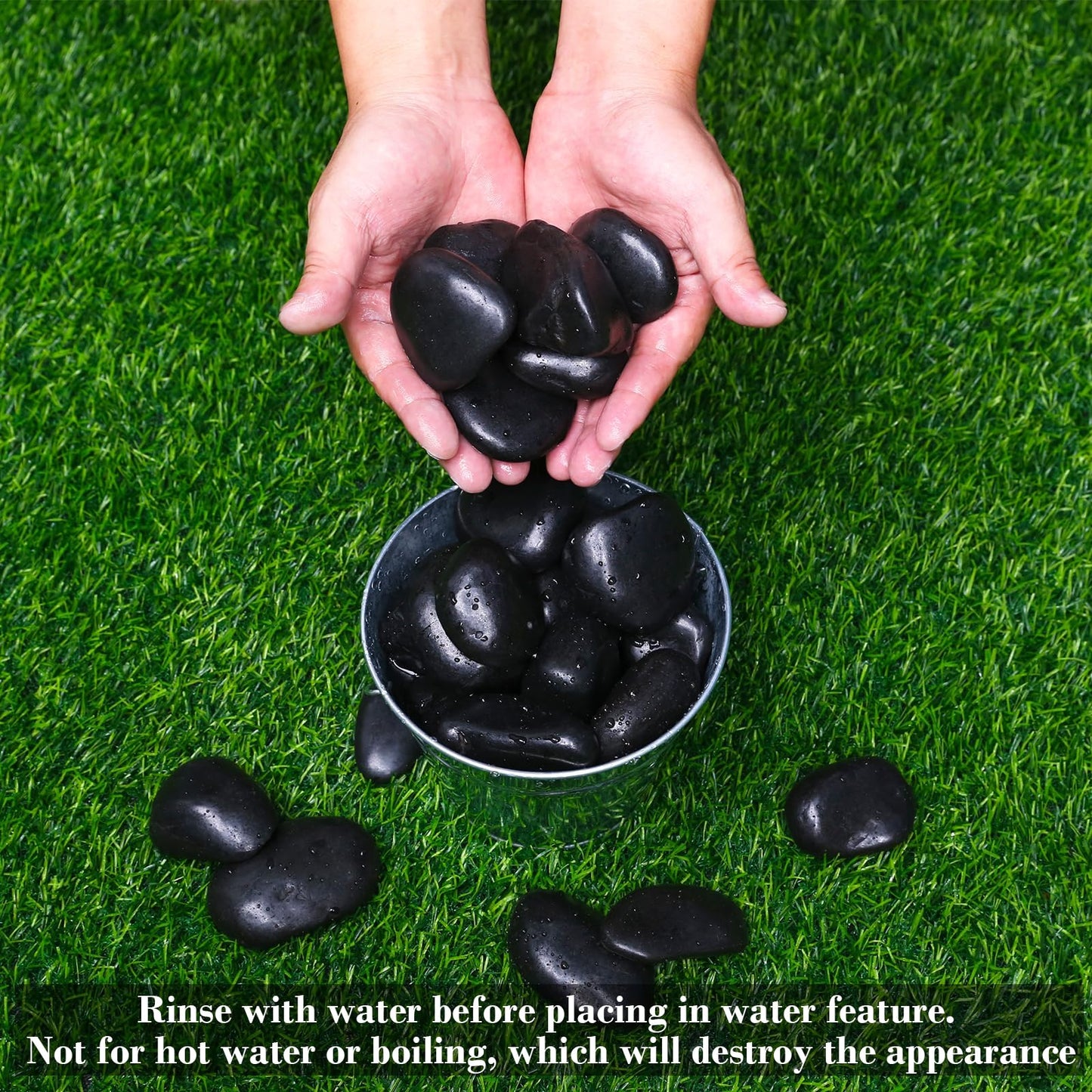 GRISUN 15LB Natural Black River Rocks for Landscaping Outdoor Polished Pebbles for Plants Decorative Stones 1.5-2.5 Inch Large Black Stone for Aquarium, Fish Tank, Vase Filler, Home Decor, Flower Bed
