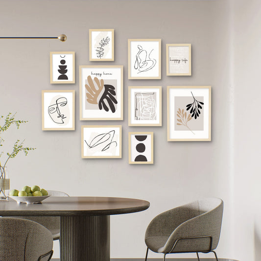 ArtbyHannah Neutral Gallery Wall Frames Set of 10 with Decorative Minimalist Art Prints and Picture Frame Set Wall Art Decor for Modern Home Decoration, Assorted Size 6x8 x4, 8x10 x4, 11x14 x2