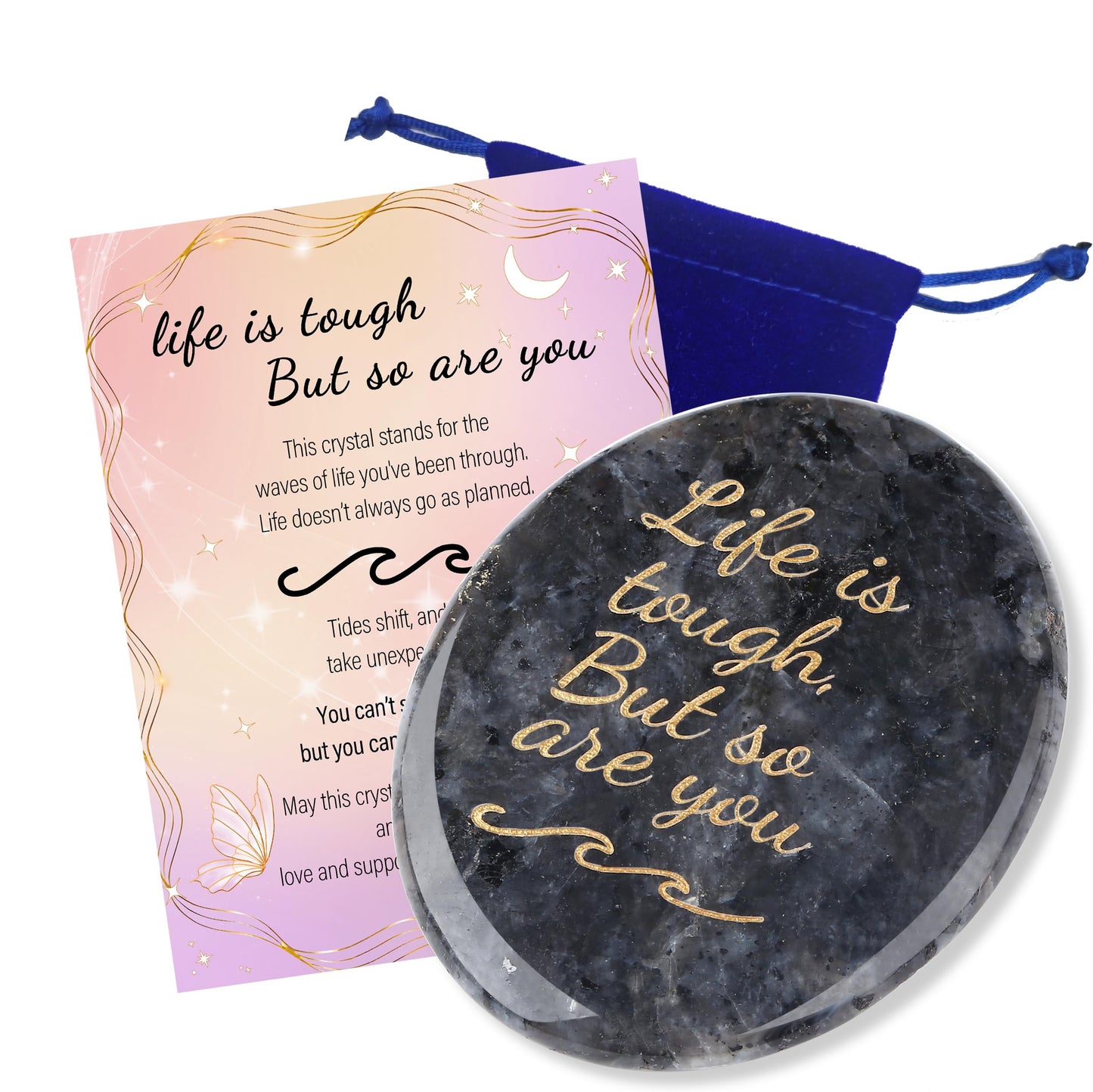 NUKAYAI Inspirational Gifts Black Labradorite Worry Stone Crystal Stone Healing Crystals Pocket Natural Stress Relief Gifts Meditation Accessories Palm Reiki Trinket Anxiety Relief Items for Women Men