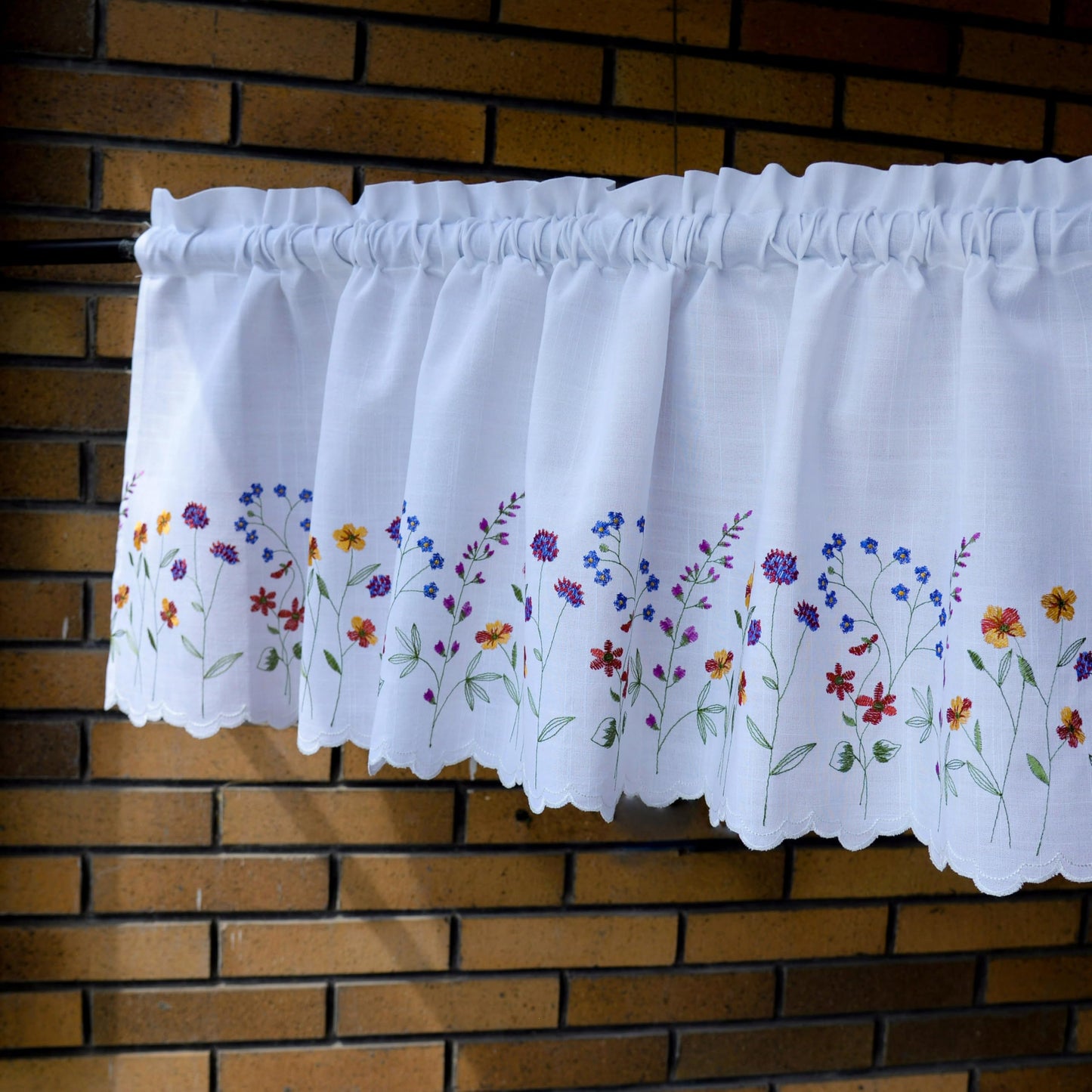 Siykkay PKT Floral Embroidery Curtain Valance, White Elegant Decorative Flowers Window Valances,Valances for Windows Living Room,Rod Pocket W52XL18 inch (Flowers)