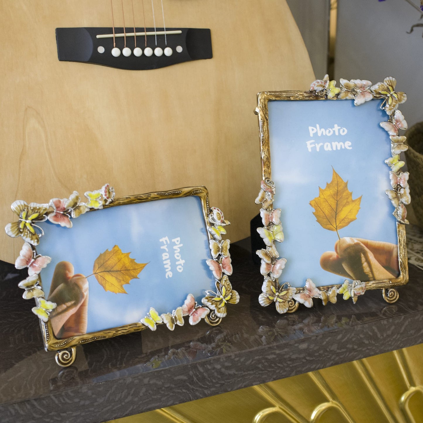 Tricune Floral Picture Frame Display Photo 4x6 Photo Frame Made of Metal and High Definition Glass for Table Top Display Horizontal Vertical