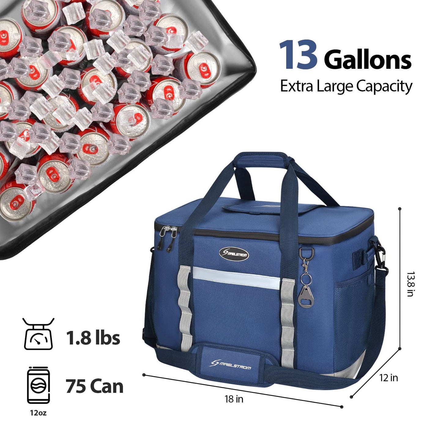 Maelstrom Collapsible Soft Cooler Bag,35/55/75 Cans Beach Cooler with Flip Top Lid, Ice Chest, Leakproof & Portable for Beach, Camping, Road Trips & Grocery Shopping (Blue, 75 Can)