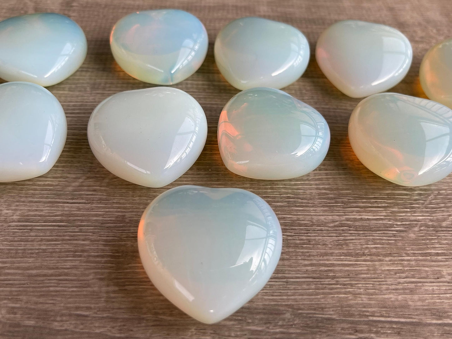 GAF TREASURES Opalite Gemstone Hearts, Polished Opalite Puffy Hearts, Opalite Crystal Palm Stone, Opalite Healing Crystal Hearts (1 Heart)