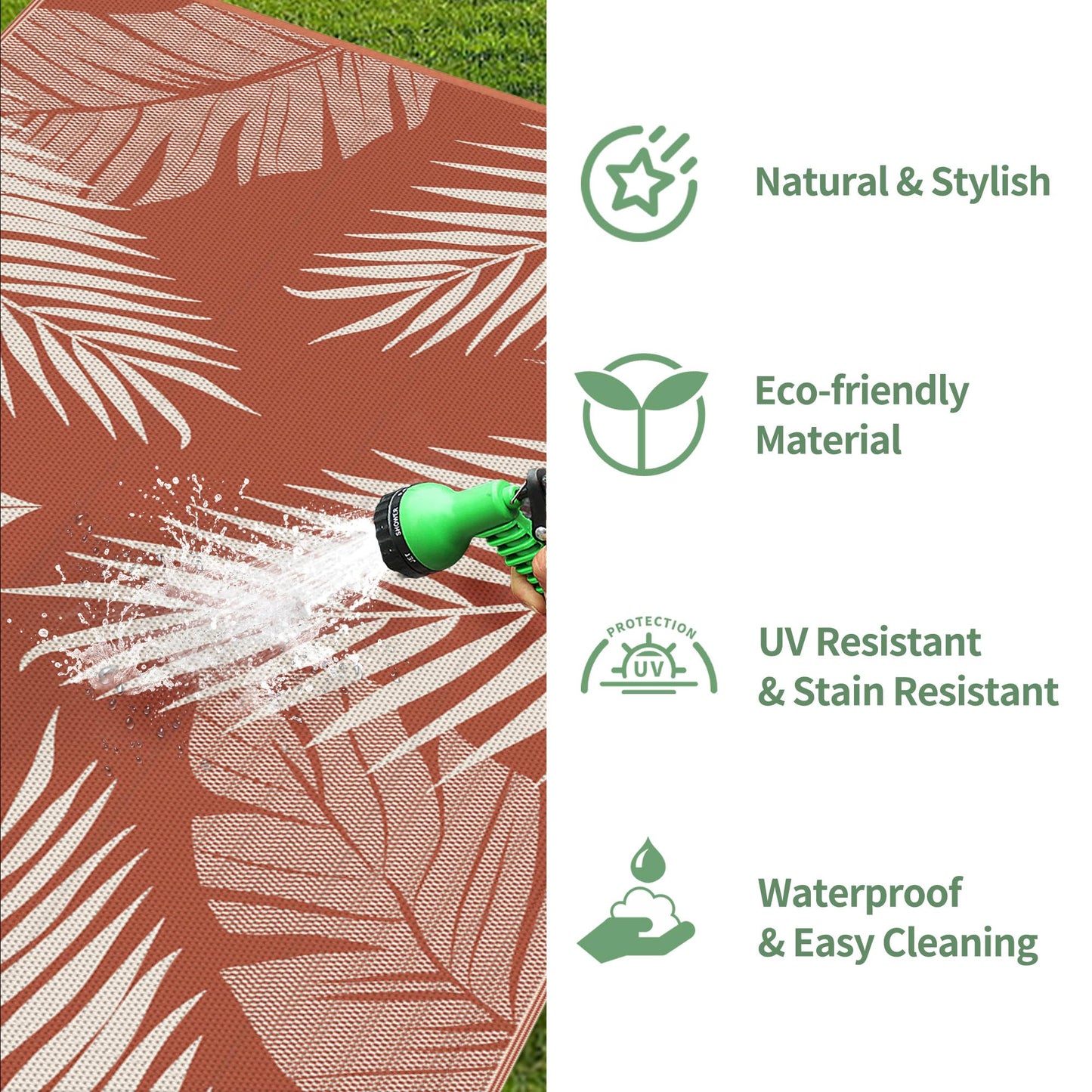 GENIMO Outdoor Rug 8' x 10' Waterproof for Patios Clearance, Reversible Plastic Straw Camping Carpet, Large Area Rugs Mats for RV, Picnic, Backyard, Deck, Balcony, Porch, Beach, Brick&Red