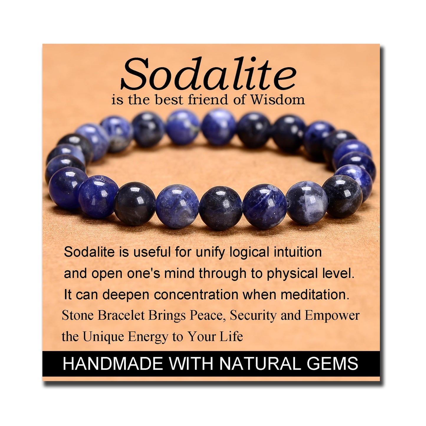 MASSIVE BEADS Blue Sodalite - Stone of Wisdom - Handmade Yoga Stretch Elastic Bracelet Natural Stone Crystal Healing Power Energy Gifts for Unisex Adult 8mm