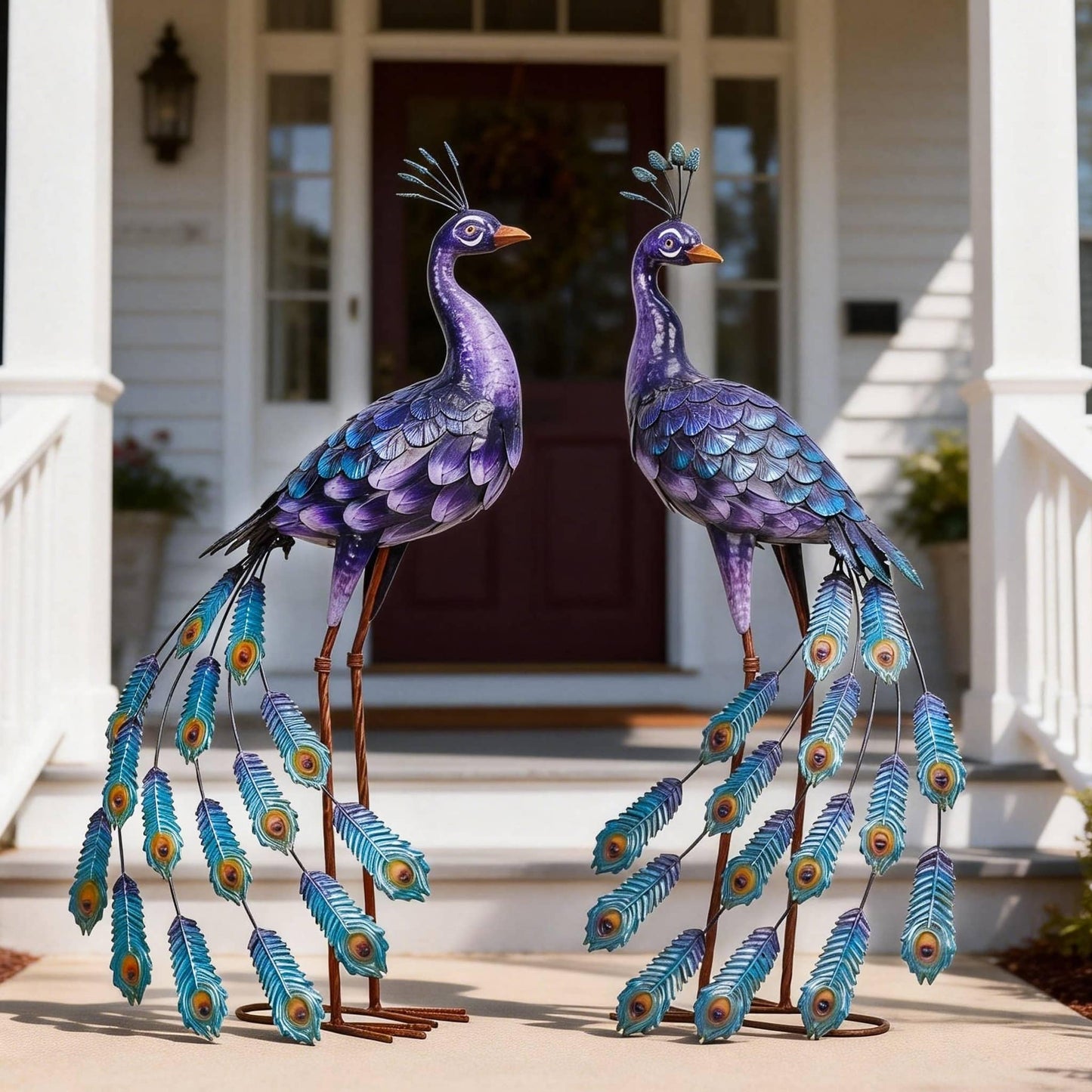 Kircust Purples Peacock Garden Statue and Sculpture, Metal Peacocks Yard Art Lawn Decor, Large Birds Garden Sculptures & Statues for Patio Backyard Pond Home Decoration