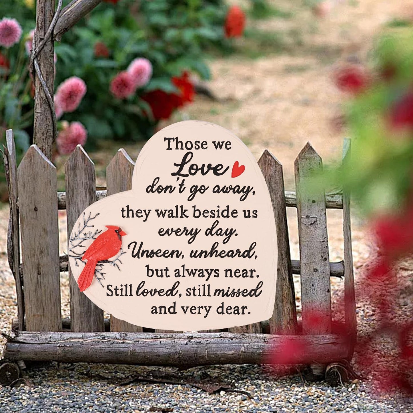 Heart Shaped Memorial Garden Stones, 10 inches Sympathy Garden Stone for Loved One, in Memory of Loved one Gifts, Resin Garden Stepping Stones Outdoor, Memorial Gifts (Heart Cardinal)