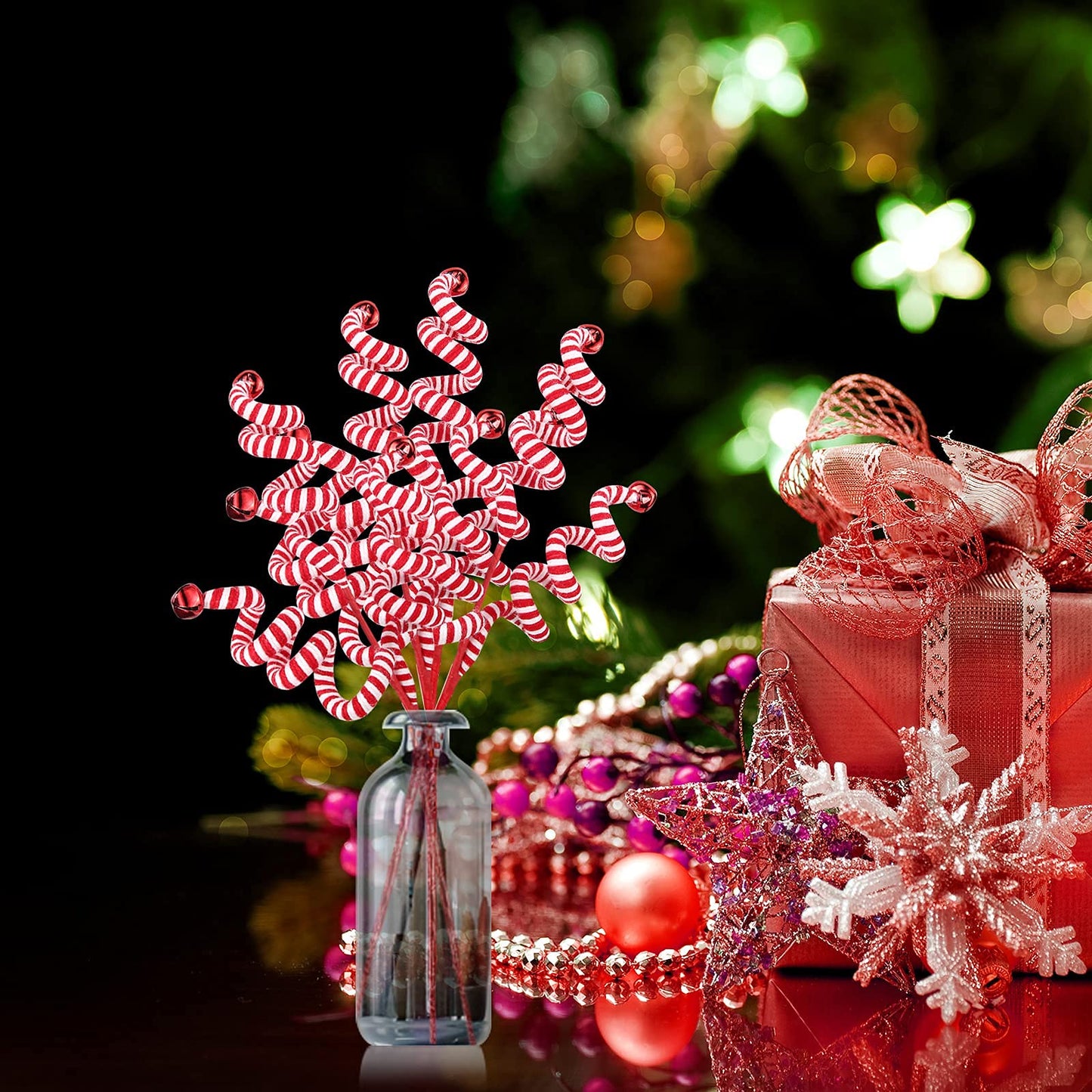 ZHANYIGY 4PC Set Red/White Christmas Tree Decoration Woolen Bells Curly Pick, Christmas Ornaments Home Office Party