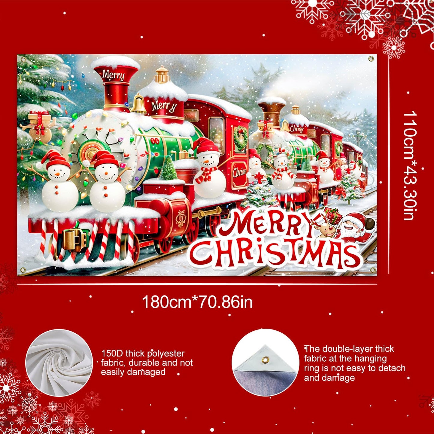 BlissYard Christmas Backdrop Photography Background Train Snowman 71x43 Inch Winter Holiday Season Family Party Birthday Glitter Merry Xmas Decoration Photo Booth Prop