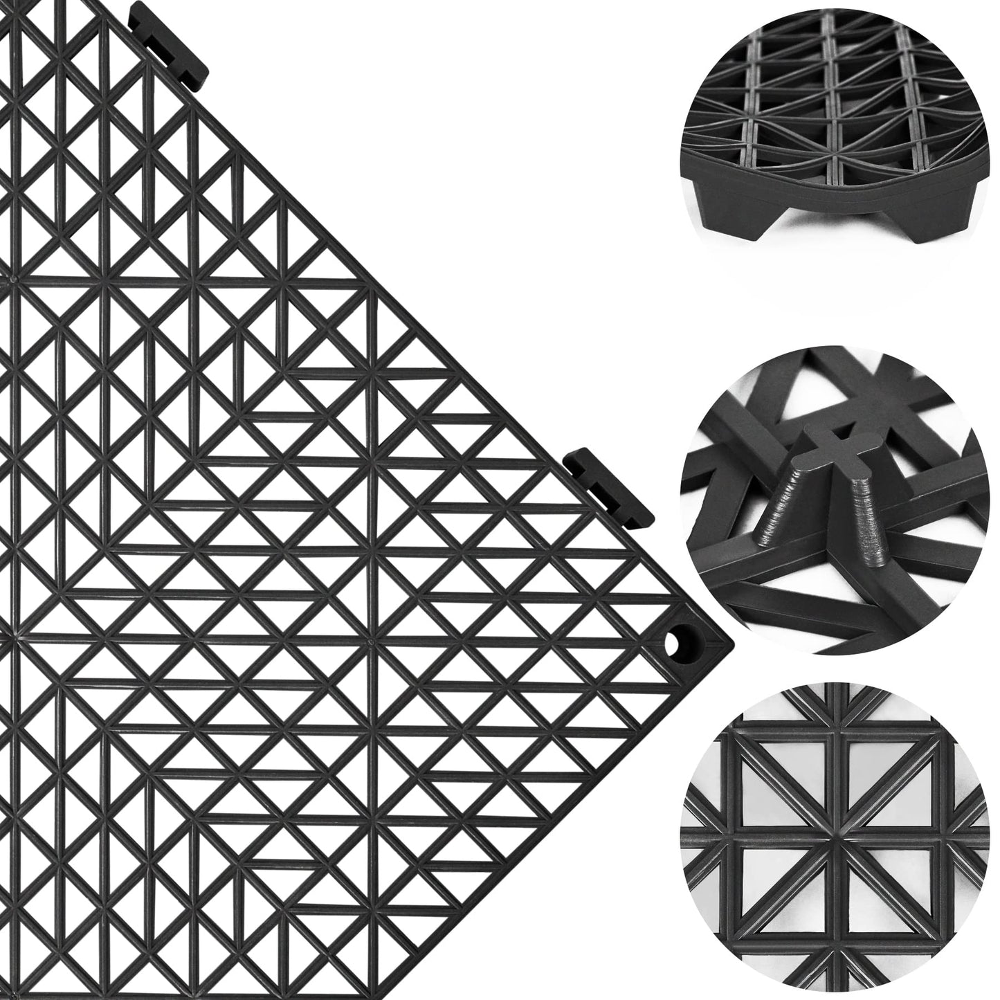 ToLanbbt Modular Interlocking Cushion 12P 11.8" x 11.8" Interlocking Rubber Floor Drain Holes Non-Slip Splicing Drainage Mats for Deck, Shower, Kitchen, Drain Pool, Sauna Bath, Indoor Outdoor (Black)