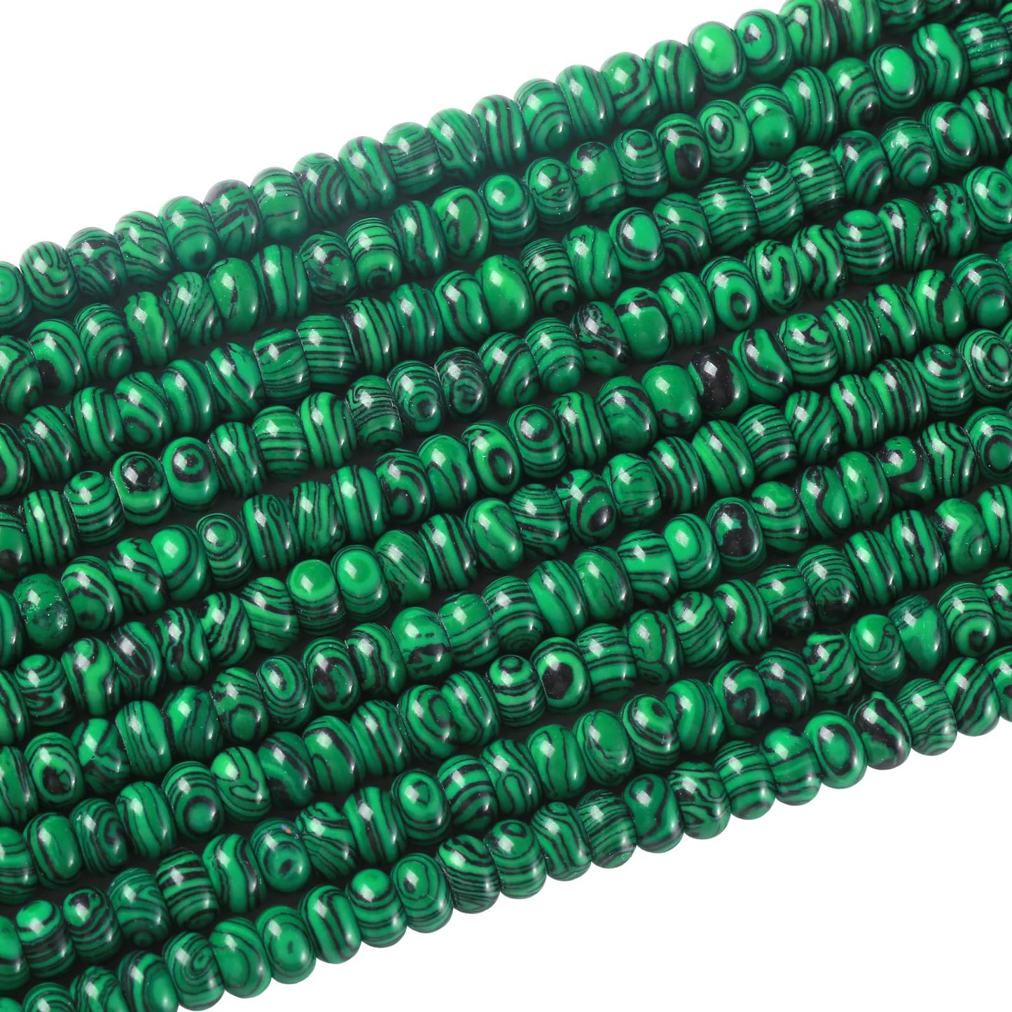76pcs 5x8mm Natural Stone Green Malachite Rondelle Spacer Loose Beads Abacus Disk Stone Round Loose Gemstone Beads for Jewelry Making DIY Bracelet Necklace