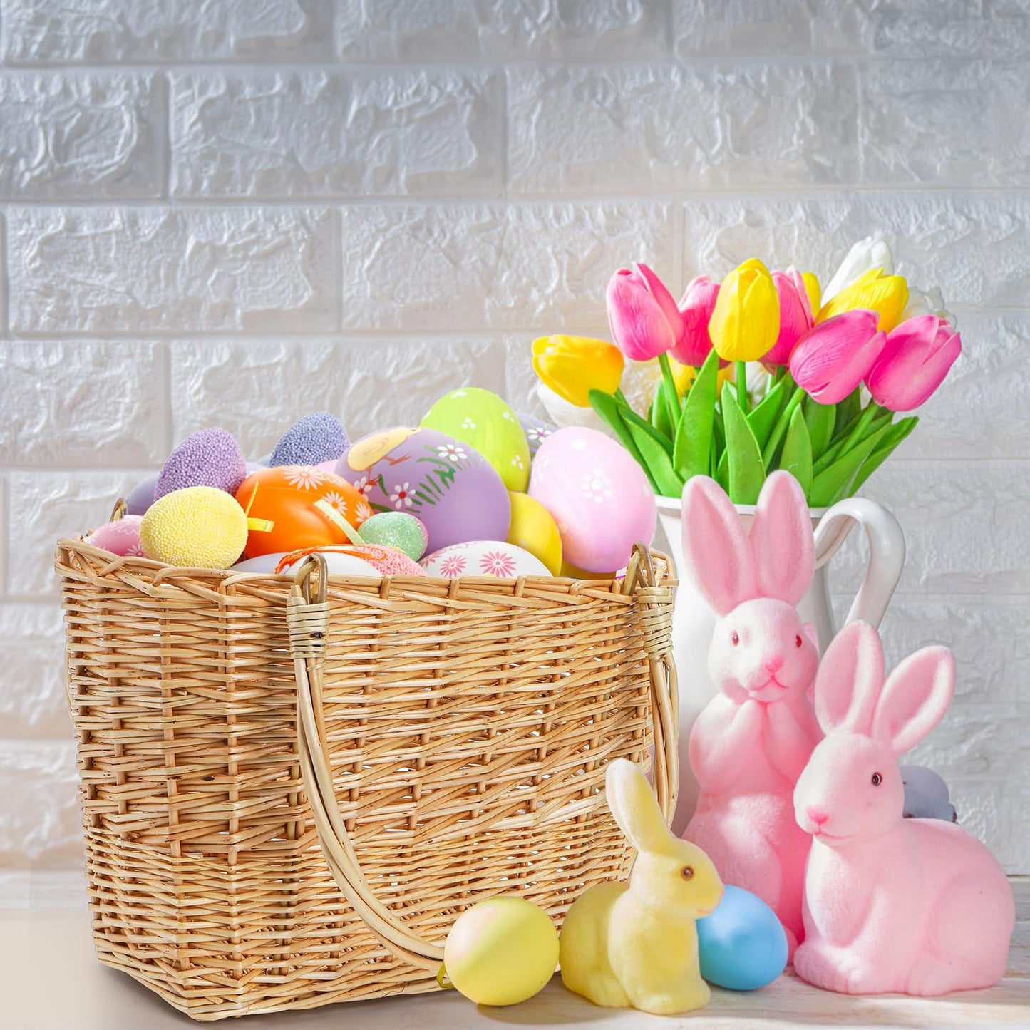 ZEAYEA Wicker Picnic Basket with Handle, Oval Woven Willow Basket, Wicker Storage Gift Basket for Easter, Halloween, Christmas, Egg and Flower Gathering