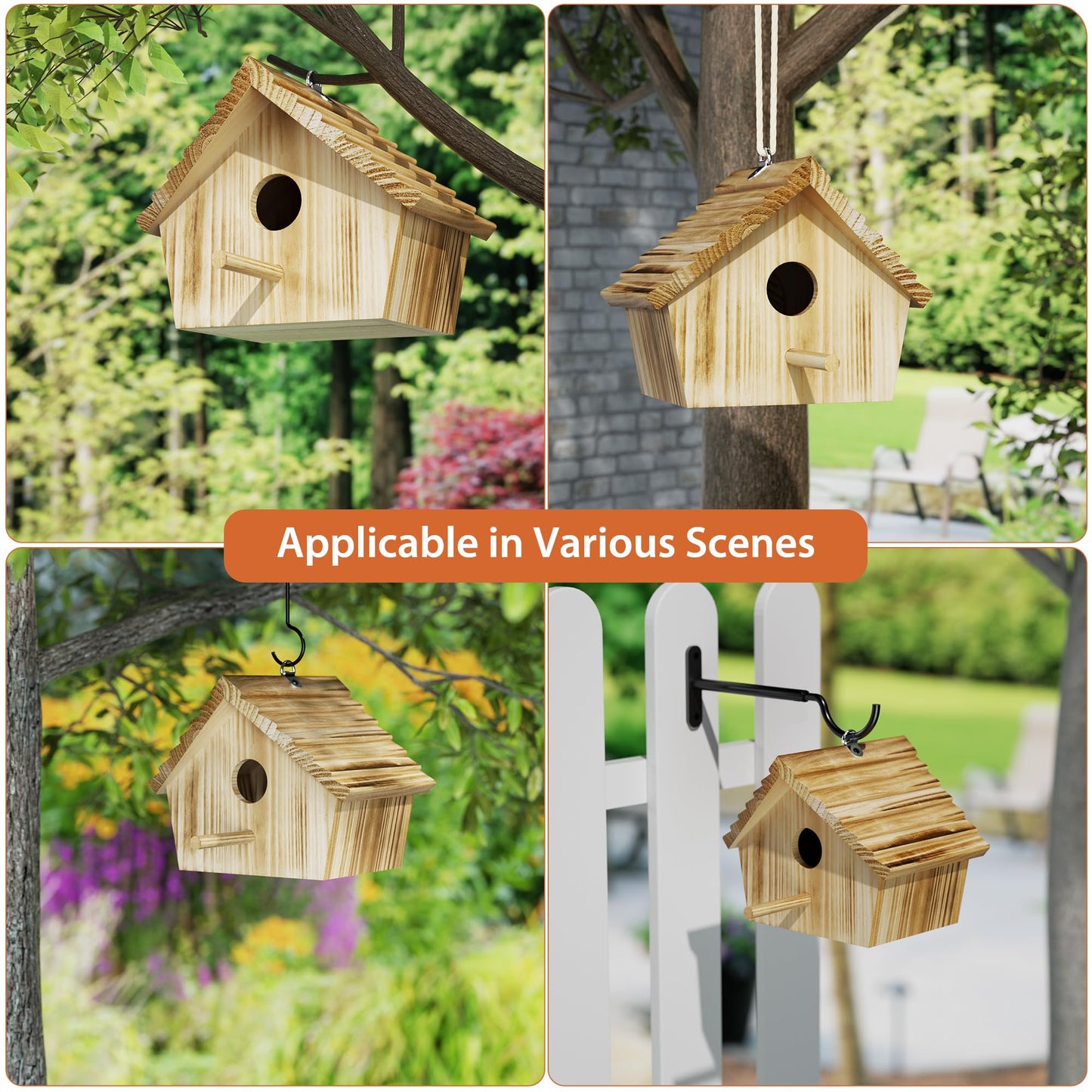 Auslar Bird House, Bird Houses for Outside, Wooden Birdhouse for Outdoors, Hanging Bluebird House for Cardinals Finch Wren Swallow for Wild Bird Viewing