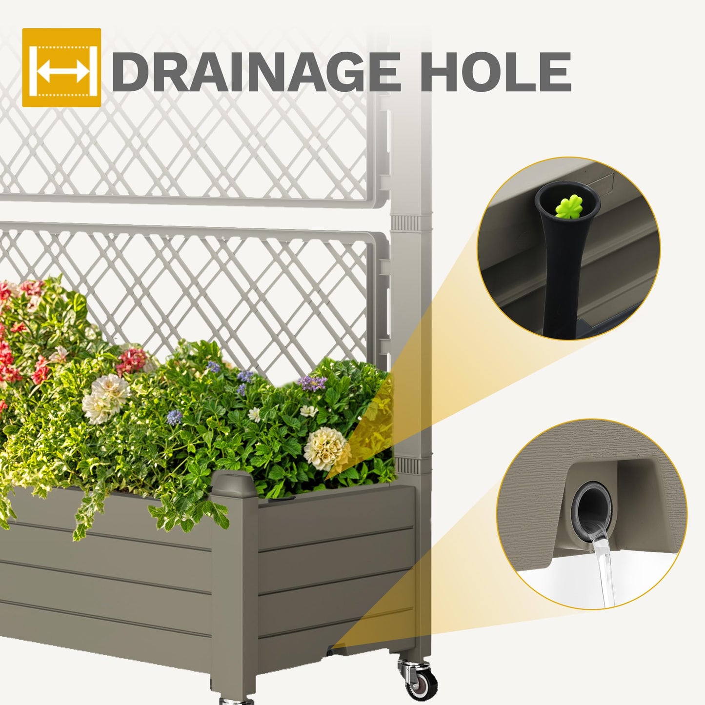 DWVO 3.6 x 1.5 x 5 FT Raised Garden Bed with Trellis, Large Outdoor Planter Trellis Box with Drainage Holes and Wheels for Climbing Plants, Light Brown