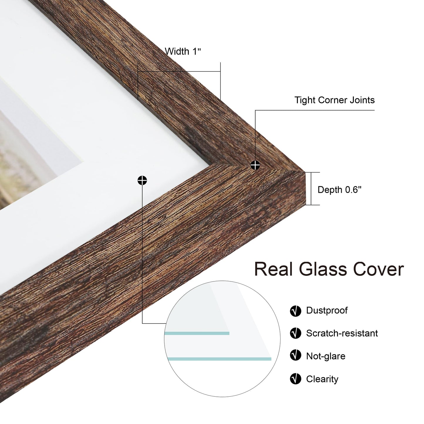 Hongkee 11x14 Picture Frame Set of 2, Rustic Brown Wood Frame with Real Glass Collage Picture Frames, Display Pictures Five 4x6 With Mat or 11 x 14 Without Mat, Photo Frames Wall Gallery