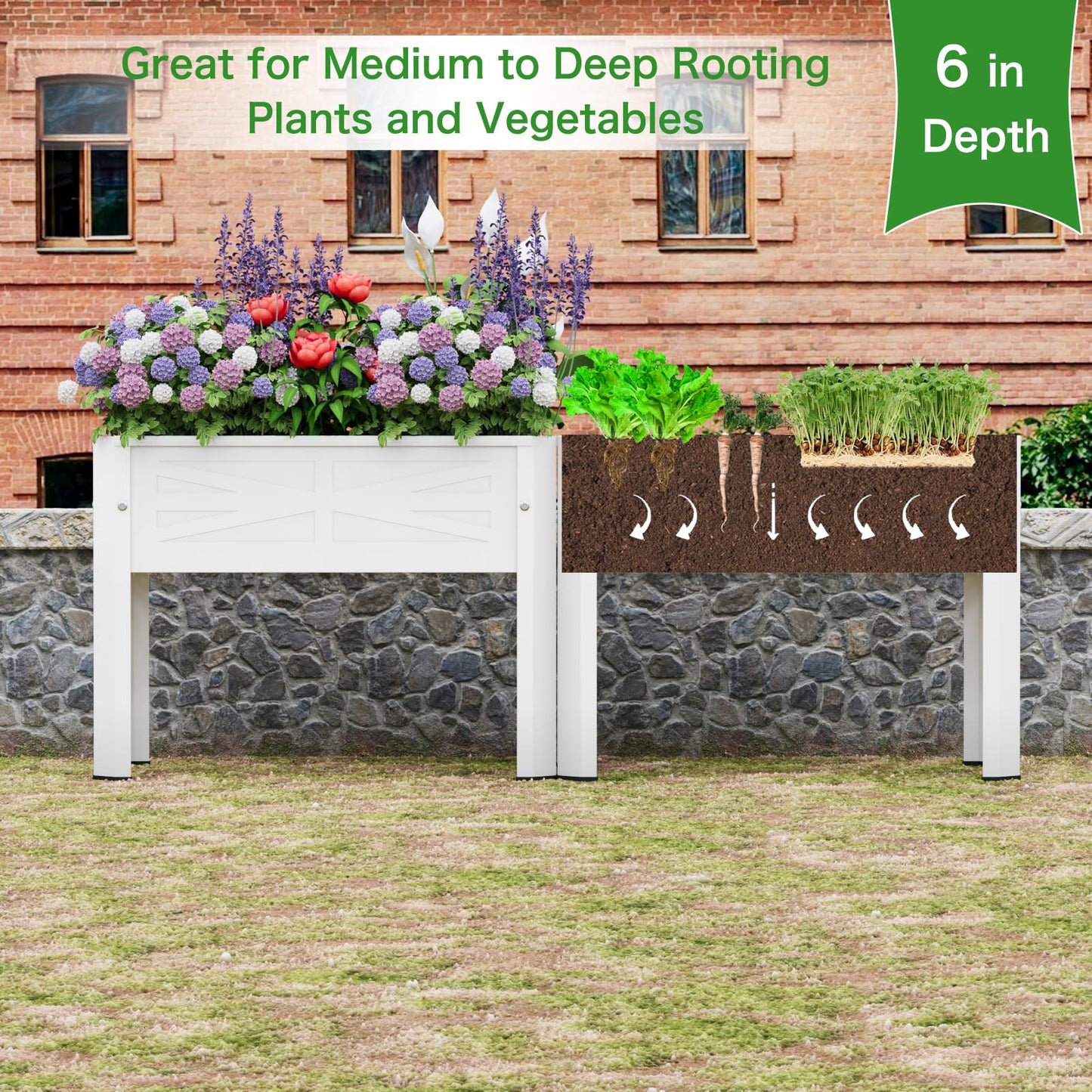 PROXRACER Raised Garden Bed with Detachable Tall Legs Elevated Metal Planter Box for Growing Fresh Herbs Vegetables Flowers Succulents&Other Plants for Outdoor Backyard Patio Deck Balcony White