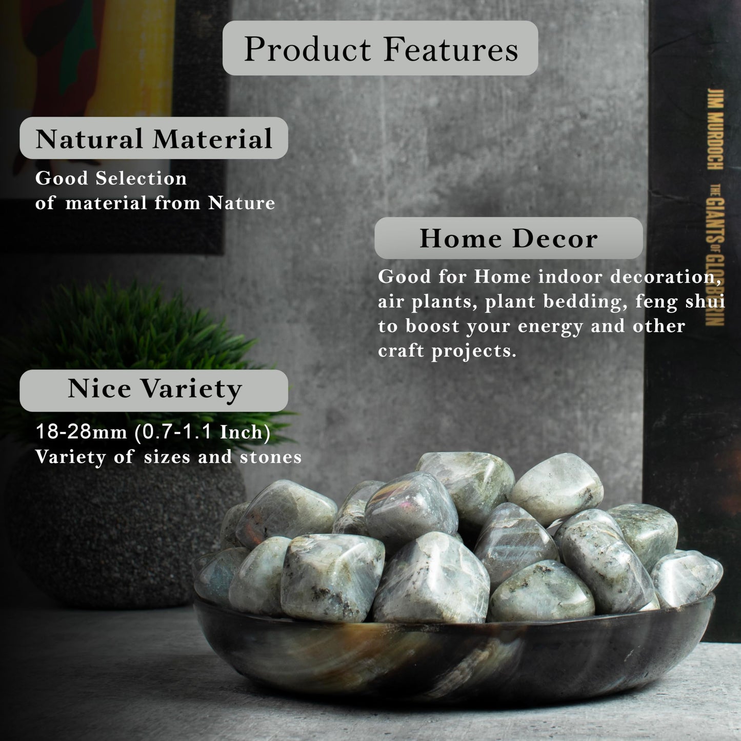 "Crocon 1LB Purple Labradorite Tumbled Stones and Crystals Bulk 2000+ Carats Natural Crystal Kit for Reiki Healing Crystal Polished, Tumble Stones, Chakra Balancing, Reiki Gift, Home Decor Size : 20mm"