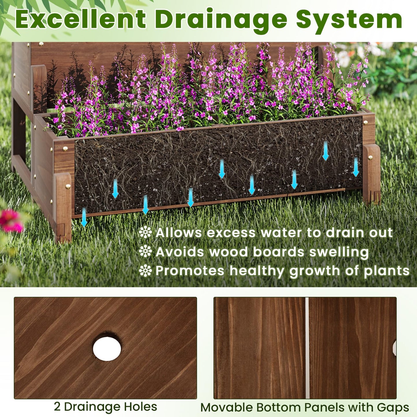 Giantex 2 Pcs Raised Garden Bed with Legs and Trellis, 2-Tier Standing Planter Box with Drain Holes, Outdoor Elevated Garden Trellis for Vine Climbing, Flower Vegetable Fruit Herb Growing