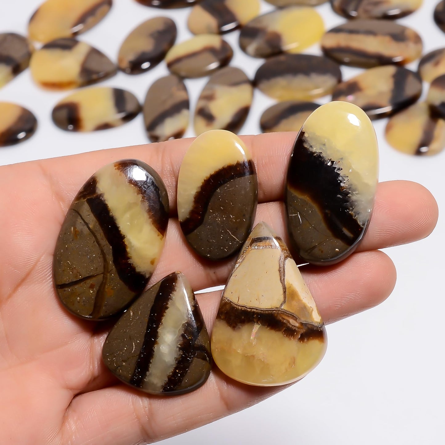 Natural Septarian Gemstone- Healing Crystals for DIY Jewelry Making -Loose Natural Cabochon -Perfect for Crafting Unique Jewelry Designs -Gift for Her, Mother and Wife (5 pcs, 25-35 mm)