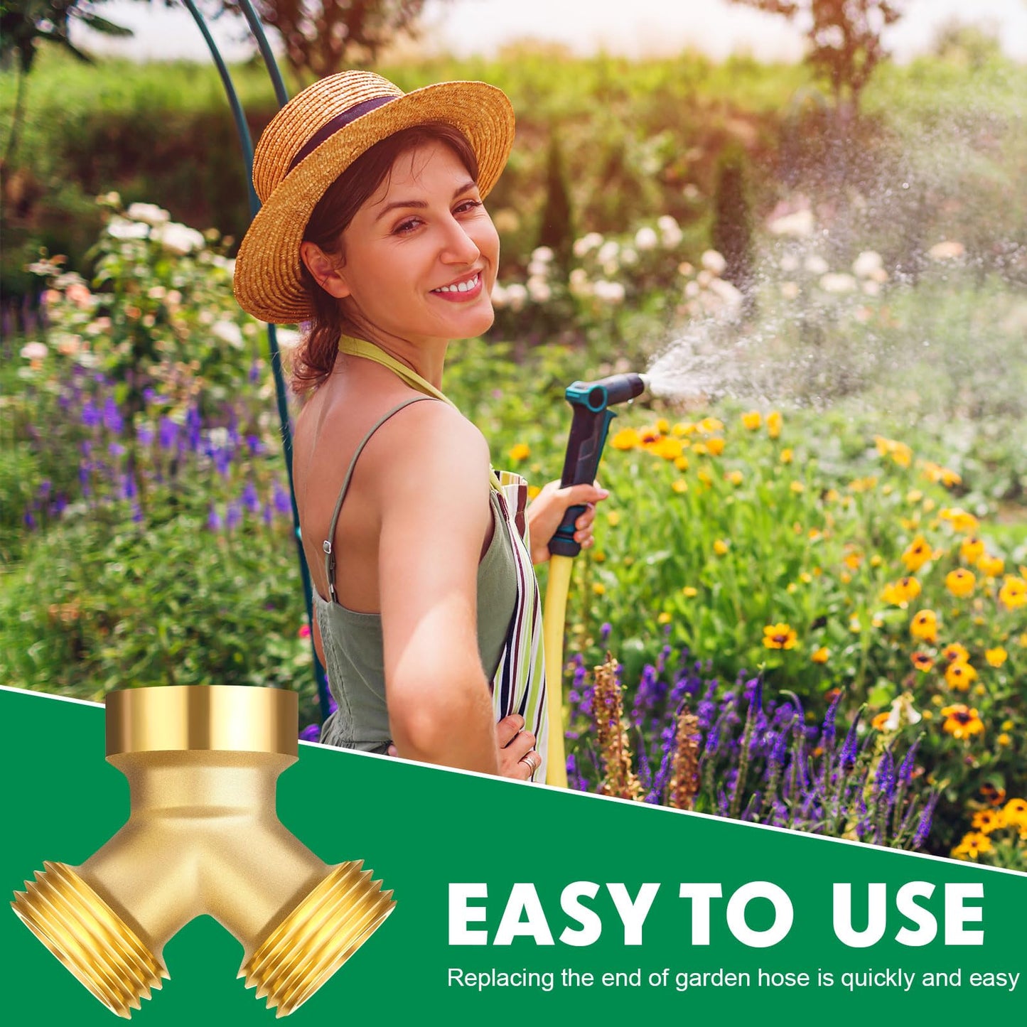 JaGely 8 Pack Garden Hose Splitter 2 Way Heavy Duty Brass Hose Spigot Adapter Y Valve Garden Hose Connector 3/4" Inch Thread Splitter Adapter with 16 Rubber Hose Washers