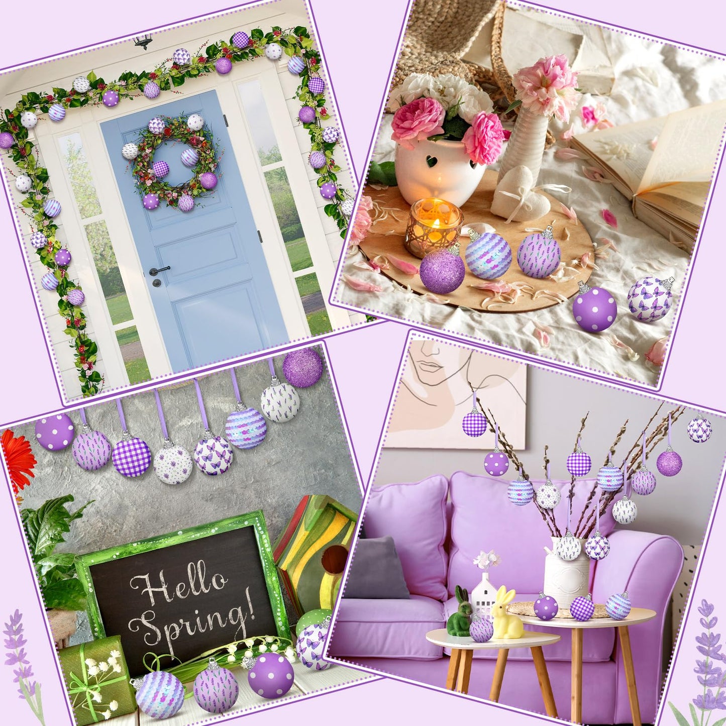 Zeyune 16 Pcs 1.97 Inch Spring Ornaments for Small Tree Lavender Butterfly Tree Decorations Summer Purple Glitter Sequin Balls Hanging Decor for Holiday Party Favors
