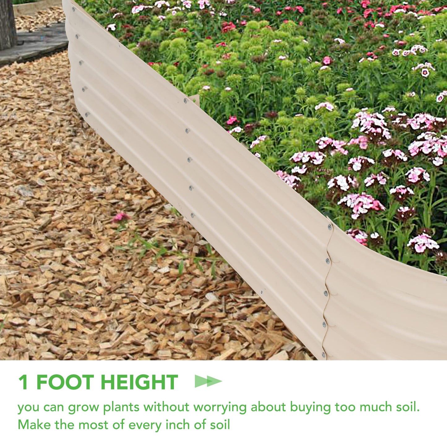 Sundale Outdoor 2 Pack Galvanized Raised Garden Bed Kit, 6x2.7x1ft Planter Raised Garden Boxes Outdoor with Anti-Rust Paint, Oval Metal Planter Box for Vegetables Flower（Beige）