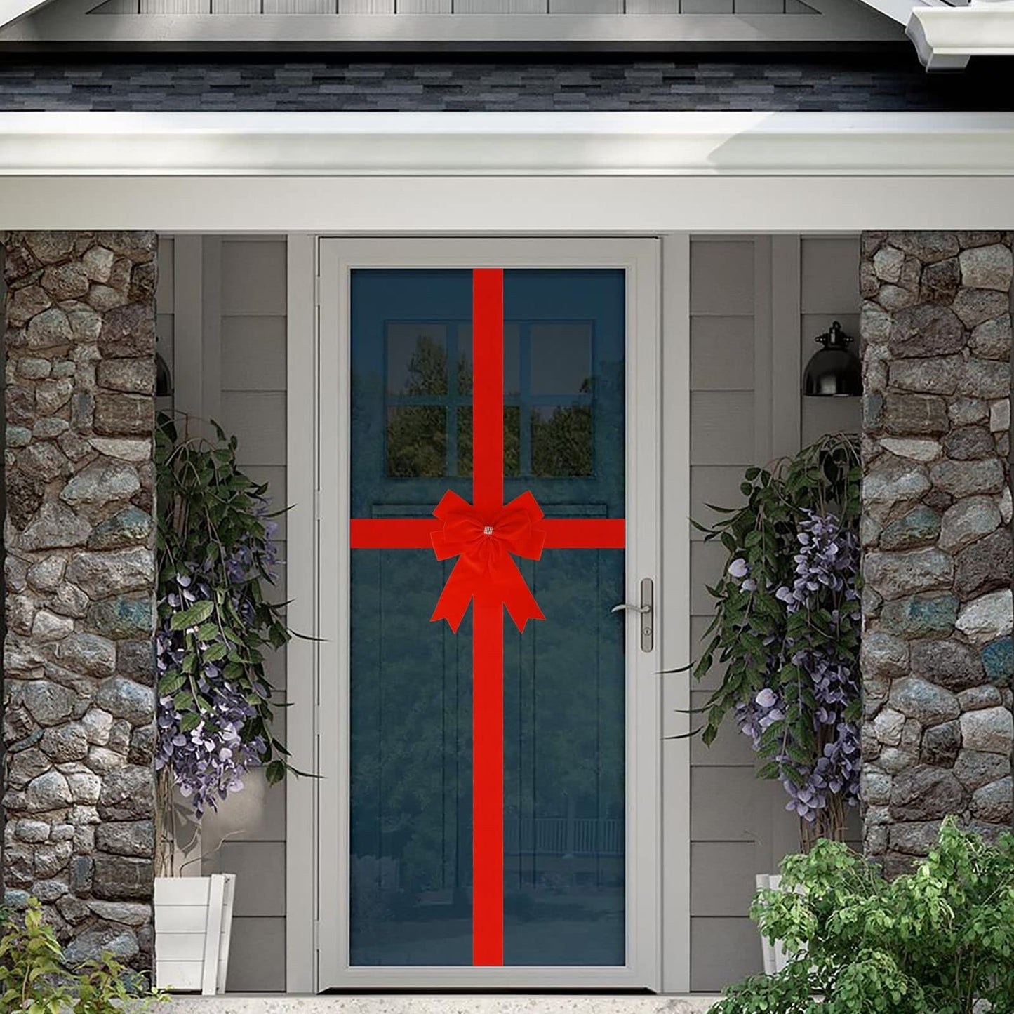 Meseey 1 Pcs Large Christmas Velvet Red Cabinet Door Ribbon Bows Gate Door Christmas Wreath Bow Festival Wrapping Decorations for Christmas Tree Fireplace Home Front Door Party Supplies (Red, 1)