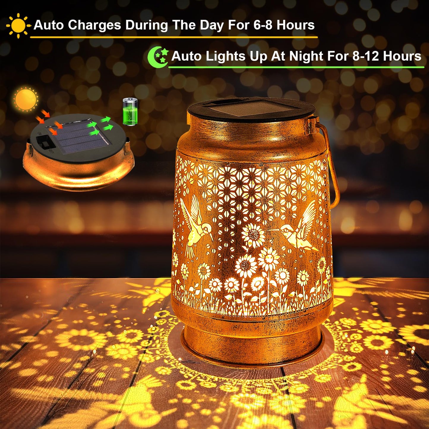 2 Pack Hummingbird Sunflower Solar Lanterns Outdoor with Shepherd Hook, Birthday Gift Mothers Day Gift for Women Mom Grandma Wife Daughter, Waterproof Hanging Lights, Decor for Yard Garden Patio Lawn