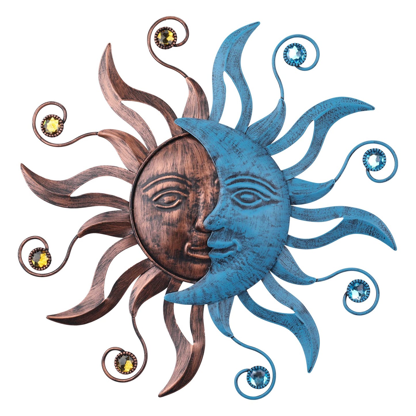 MUMTOP Metal Sun Moon Wall Decor, 13.26 Inch Outdoor Fence Wall Art, Hanging Decoration for Garden Yard Living Room Bedroom Patio Balcony