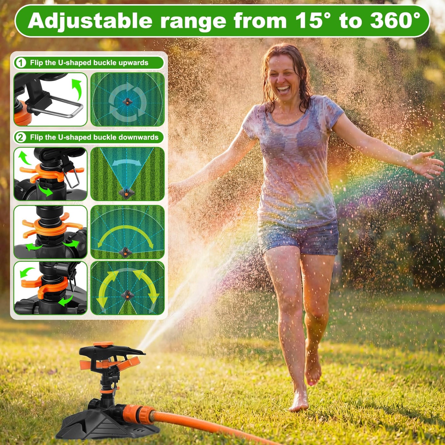 Jingmore 2 Pack Pulsating Lawn Sprinkler for Large Yard, 800 Sq. ft Coverage Adjustable 360° Rotating Garden Water Sprinkler System with Sturdy Base for Grass Nursery, No Leak Daisy Chaining Design