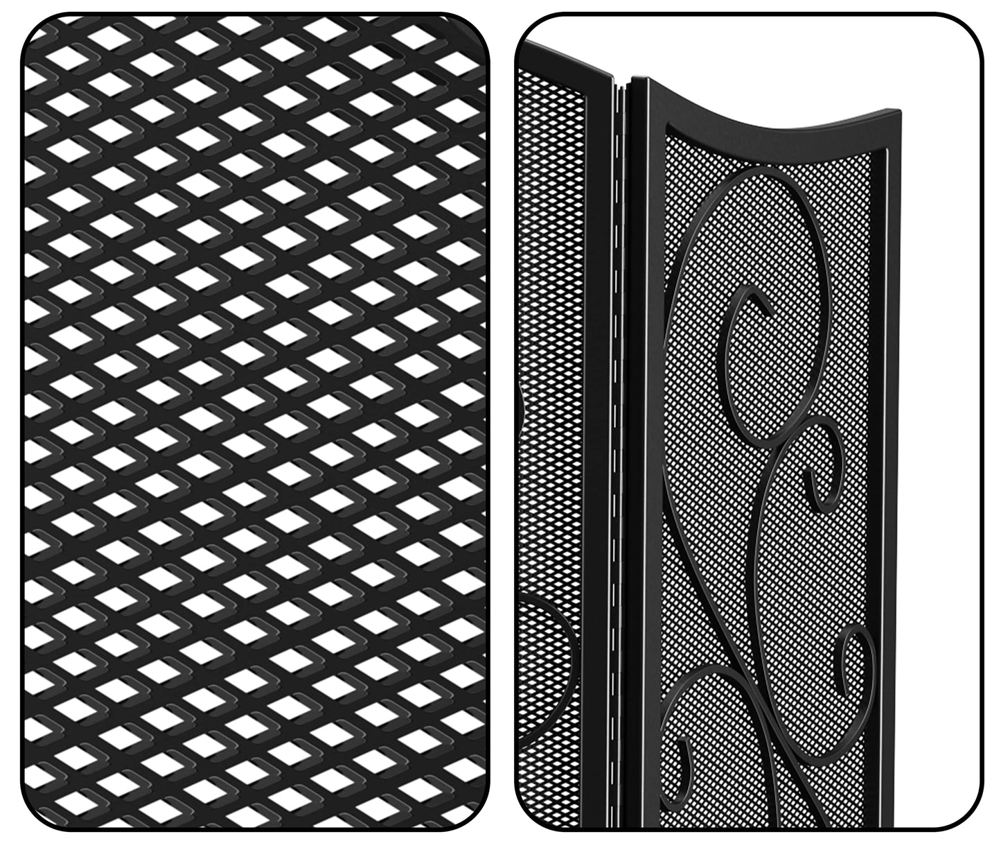 Fire Beauty Fireplace Screen 3 Panel Wrought Iron Metal 48"(L) x30(H) Spark Guard Cover(Black)