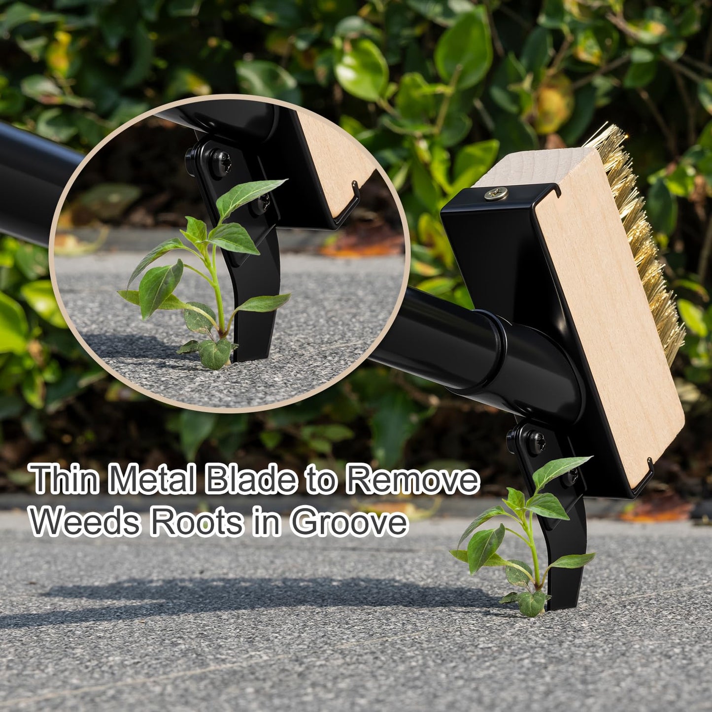 Mitclear Weed Moss Remover Brush with Long Handle(50IN), Crack Weeder Moss Removal Tool with Wire Brush & Scraper, Weed Puller Crevice Cleaning, Remove Weeds on Roof Deck Driveway Paver(4 Brushes)