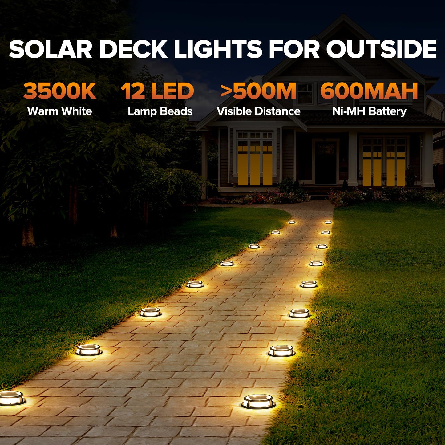 LUTEC 4 Pack Solar Driveway Lights, 12 LEDs IP67 Waterproof Outdoor Solar Dock Driveway Marker Lights for Step, Sidewalk, Pathway, Patio, Garden(Warm White)