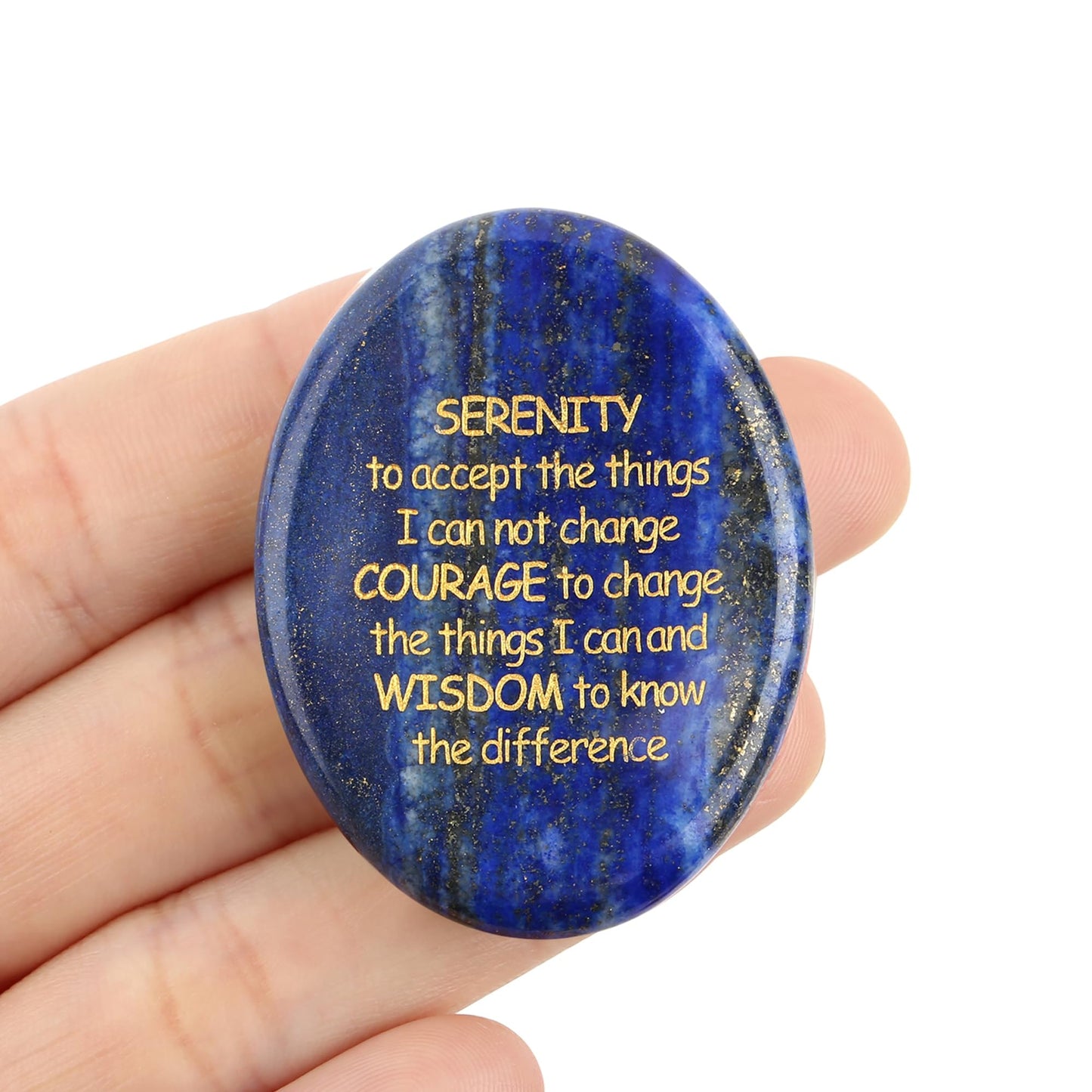QINJIEJIE Serenity Prayer Lapis Lazuli Stone Healing Crystals Thumb Stones Engraved Inspirational Stones Anxiety Relief Items Worry Stones for Anxiety Encouragement Gifts for Men Stocking Stuffers