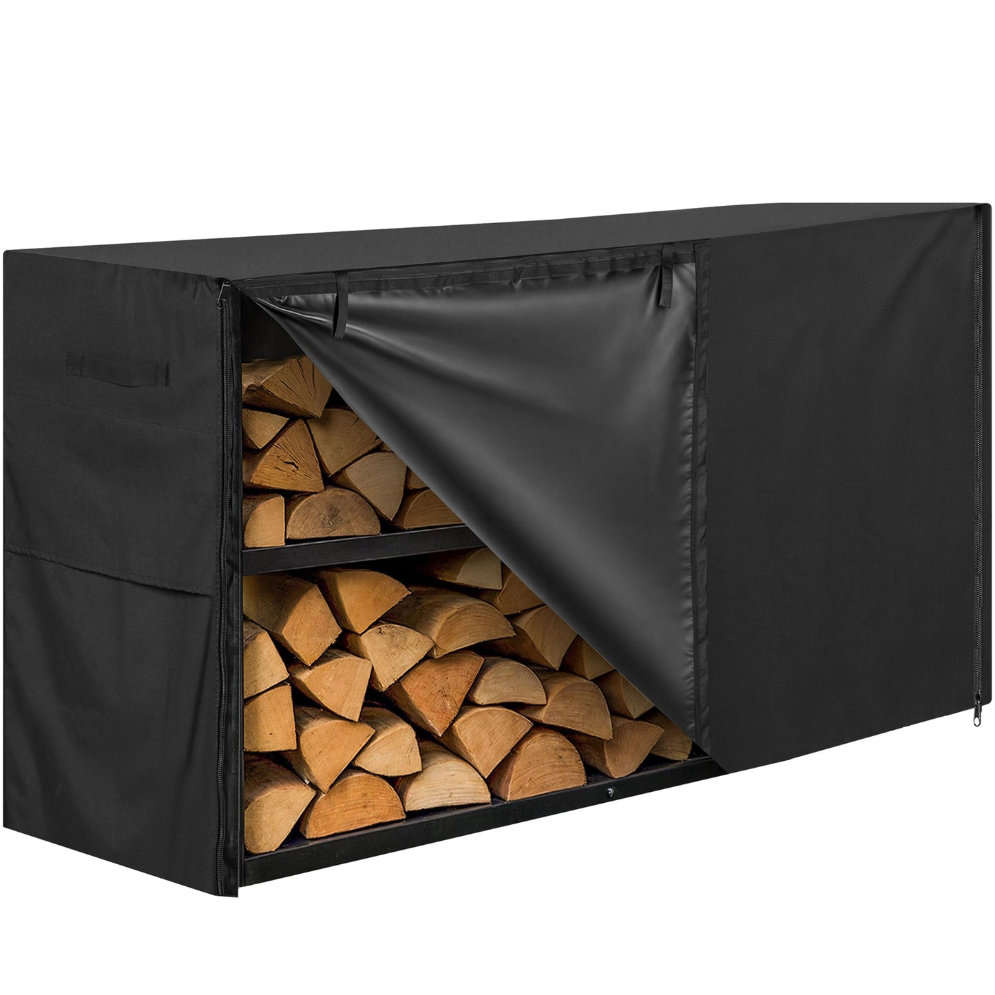 5ft Waterproof Firewood Rack Cover - Heavy Duty Black 600D Oxford Fabric - Indoor Or Outdoor Firewood Log Cover with Zipper & Adhesive Closing Strips - Rack NOT Included - Black