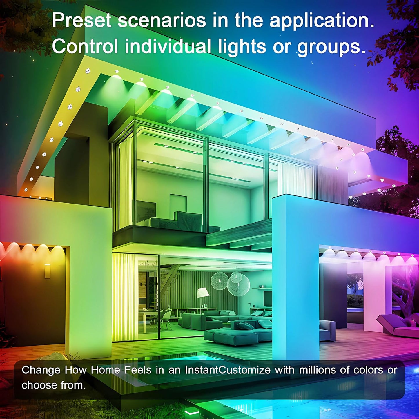 LLdshun Permanent Outdoor Lights, 50FT RGB LED Smart Eaves Lights with 30 LEDs, IP67 Waterproof, Remote/APP Control, DIY Scene Modes, Music Sync Lighting for Party, House, All Holiday Decorations
