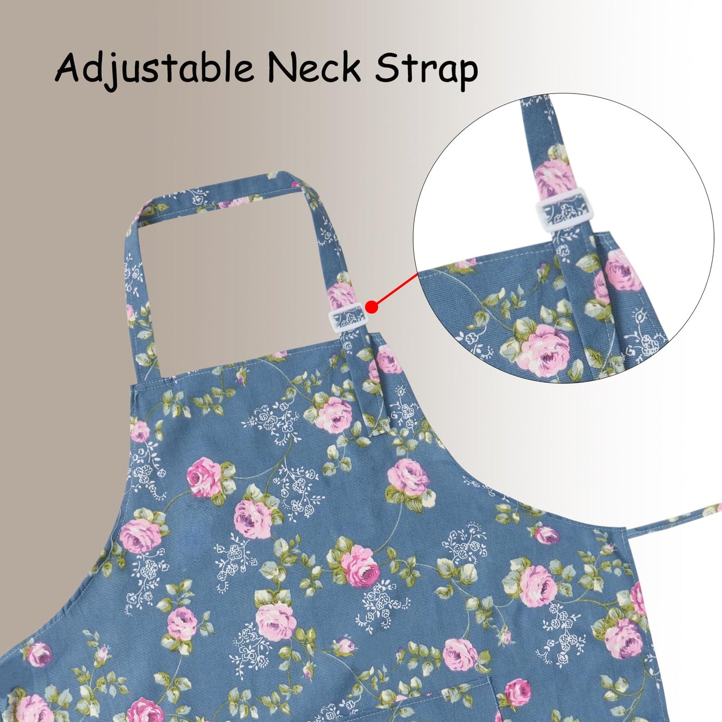 DILLMAN Aprons for Women with Pockets Cotton Linen Cooking Kitchen Baking Soft Durable Floral Gardening Apron (Blue)