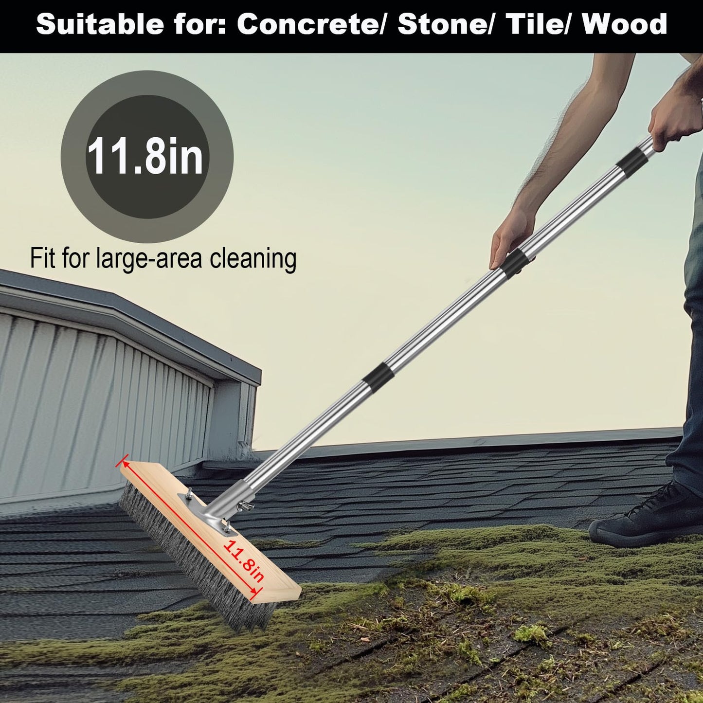 GHWMYD Crack Weeder Brush Heavy Duty Wire Broom Set, Multifunction Moss Grout Remover with Scraper Weed Puller, Detachable 64.9in Handle for Outdoor Deck Pavers Patios Walkways Concrete Floor Cleaning