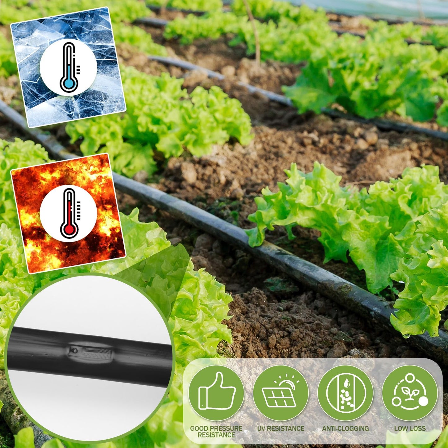 Maasechs 500 ft 5/8 Inch Drip Tape Irrigation Kit Drip Tape 8 Mil 8" Spacing Hose Garden Watering Tubing System Automatic Irrigation Equipment for Plant, Landscape, Yard, Lawn and Farm